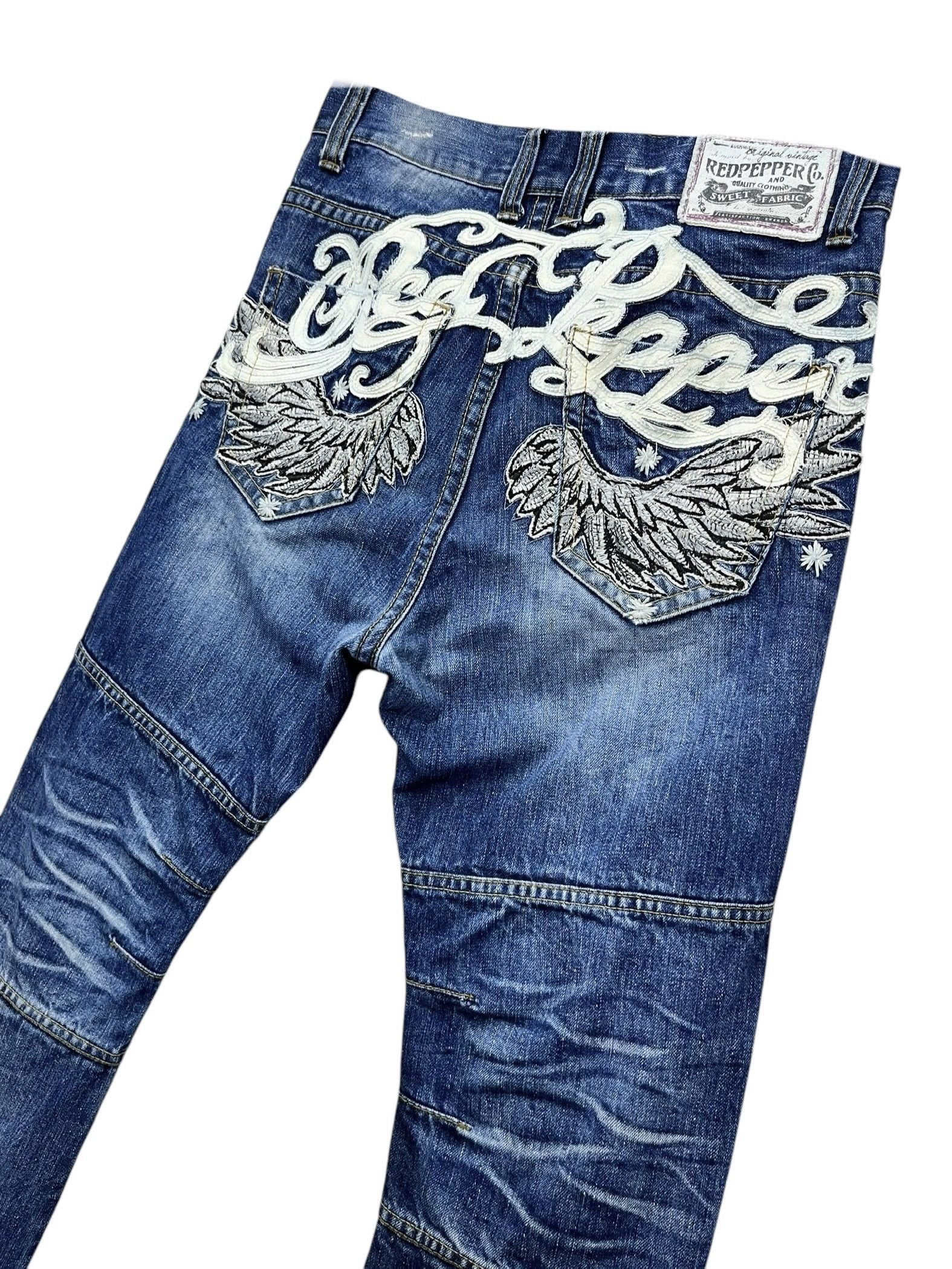 Red Clouds Collective FYE🔥Vintage RED PEPPER Punk Angel Wings Big Spell-out Jeans Size US 31 - 3 Thumbnail
