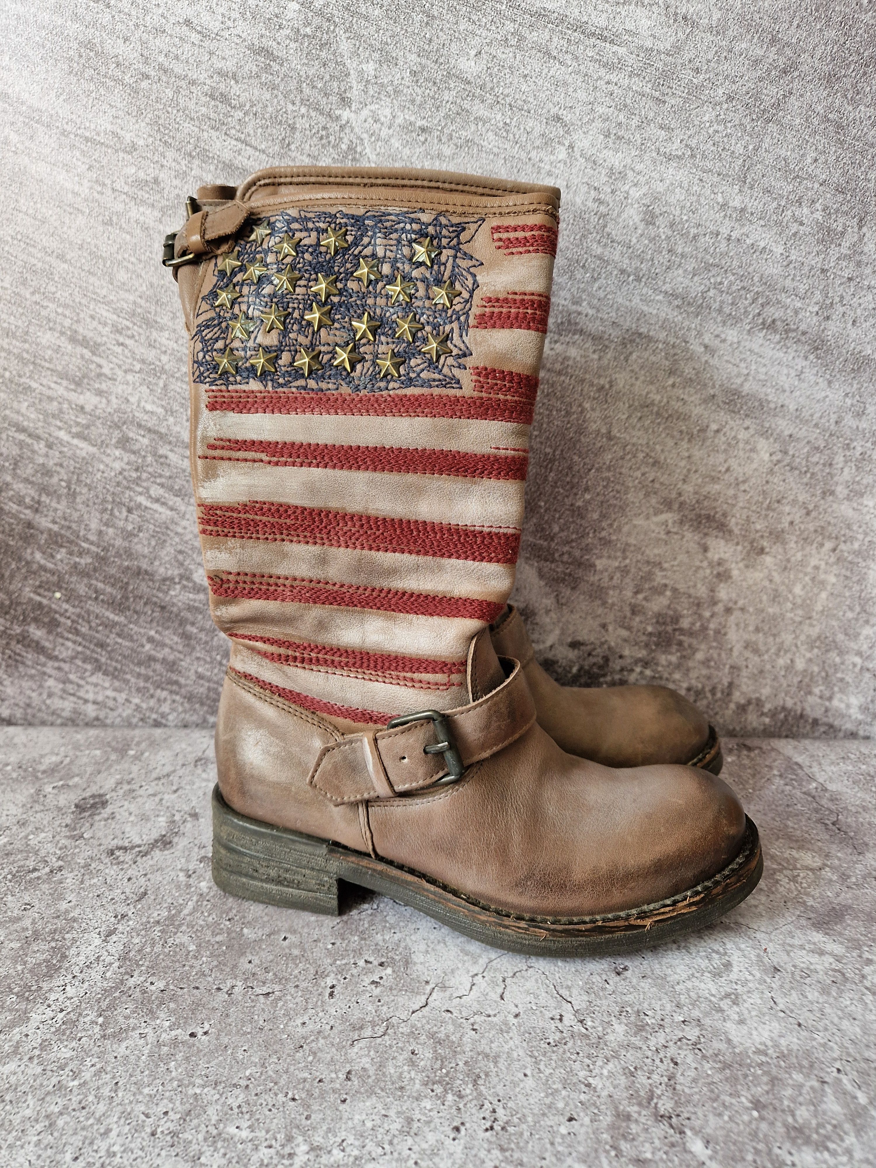 Vintage Unique Genuine destroyed studded chunky USA flag faded boots Size US 4 / IT 34 - 1 Thumbnail