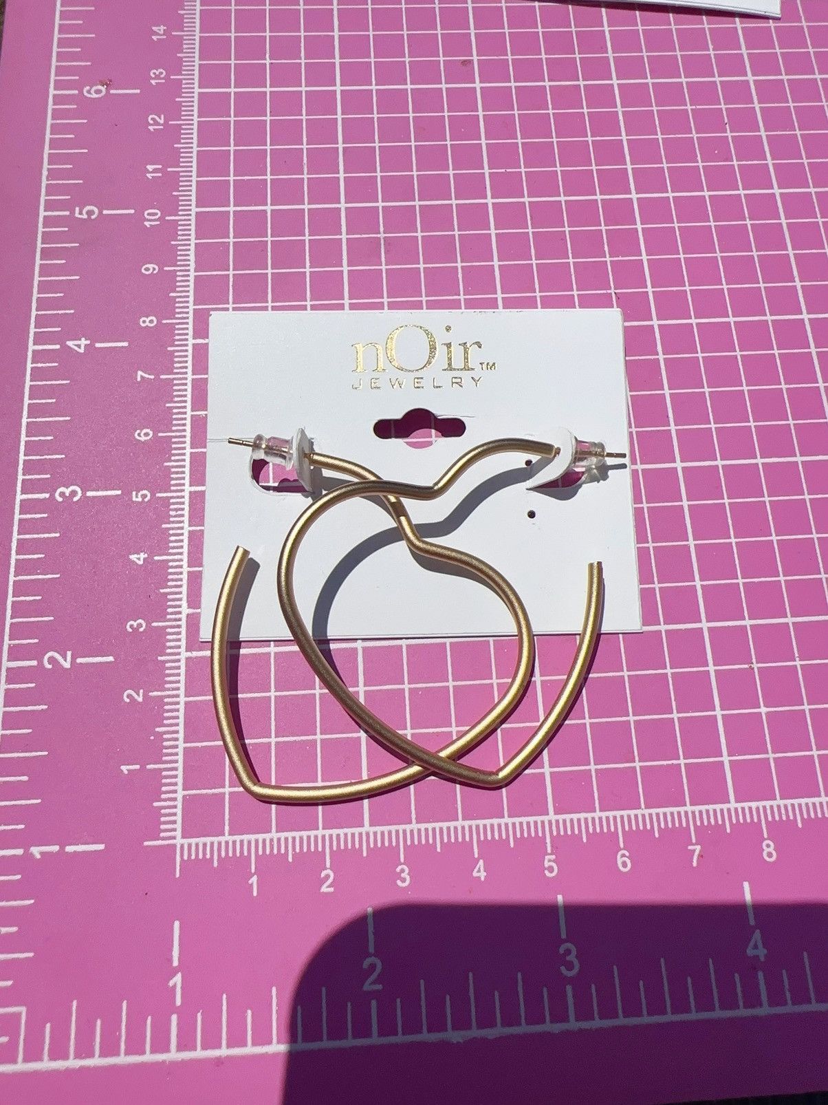 Designer Noir gold tone Open loop heart earrings 18kt gold plated Size ONE SIZE - 3 Thumbnail