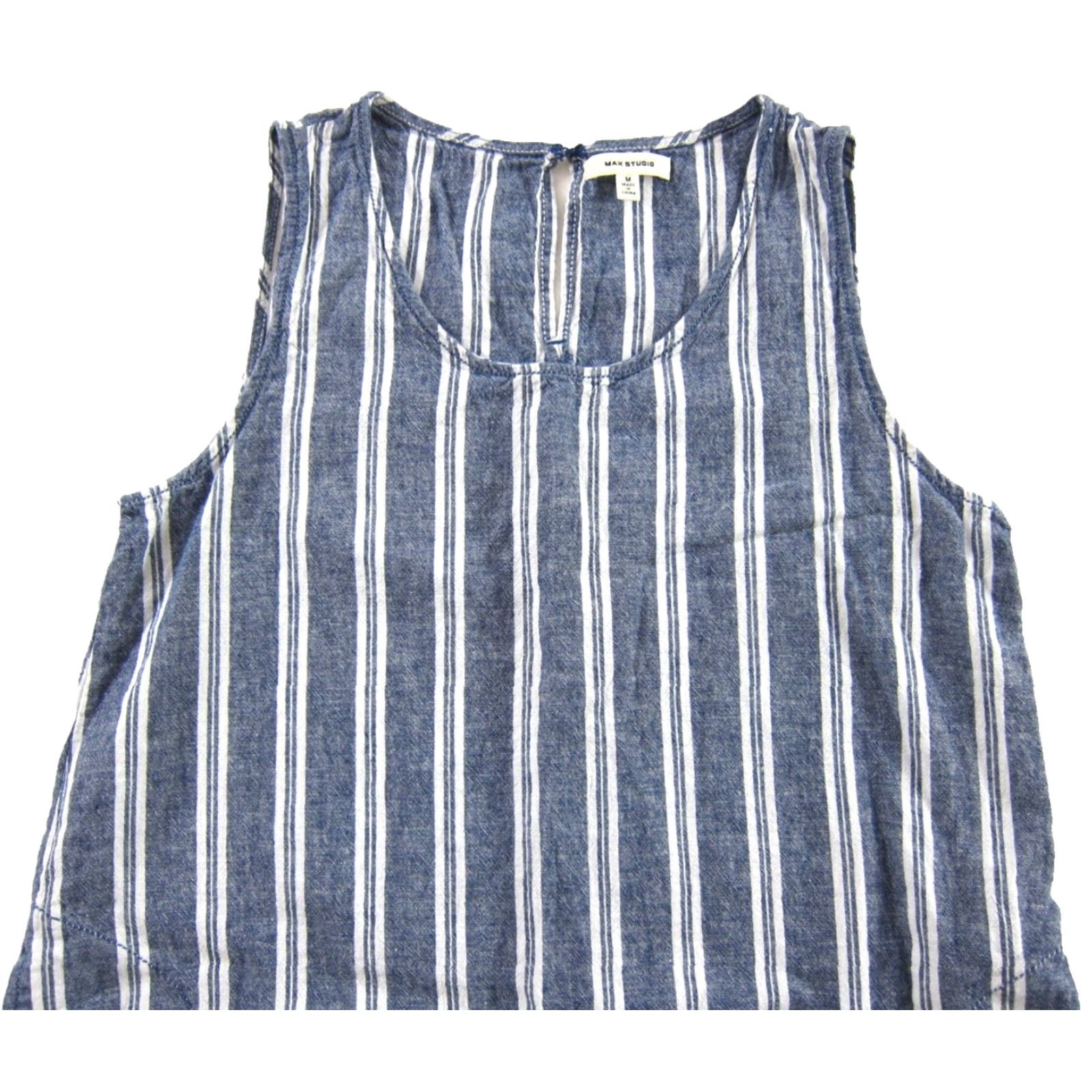 Vintage Max Studio Shirt Tank Dress M Blue Linen Cotton Stripe Pocket Tunic/Shift/Kaftan Style 80s 90s Boho Floral Pattern Women Size M / US 6-8 / IT 42-44 - 4 Thumbnail