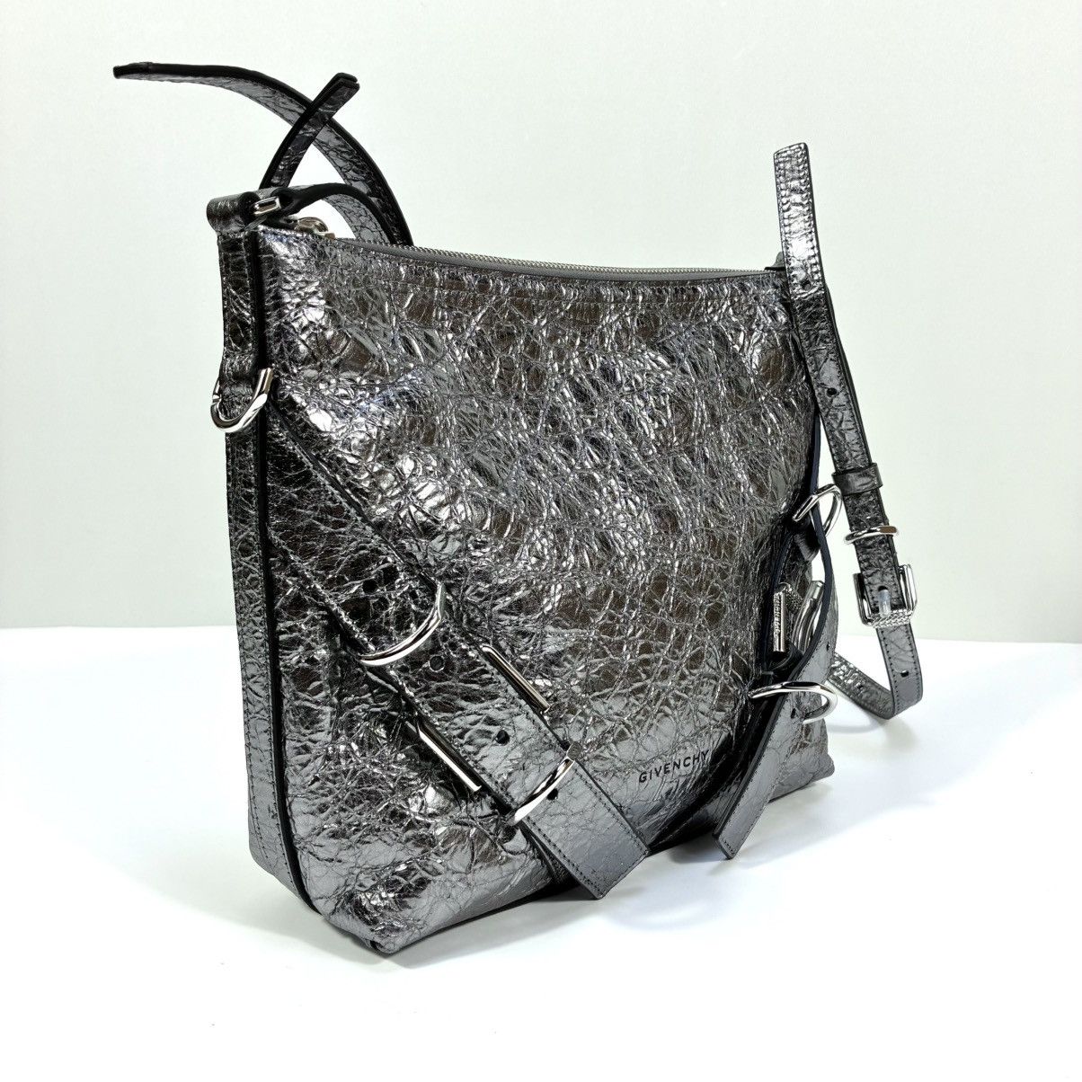 Givenchy Givenchy Small Voyou Laminated Leather Crossbody Bag Silver Size ONE SIZE - 20 Thumbnail