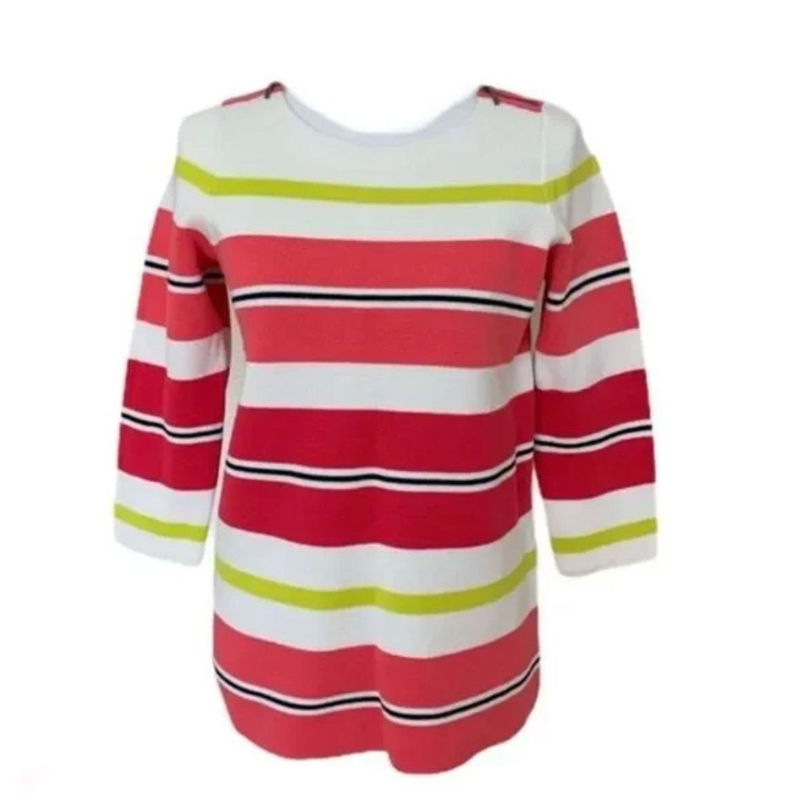 Loft LOFT Cotton Coral Color-block Striped Sweater Sz PM Size ONE SIZE - 1 Thumbnail