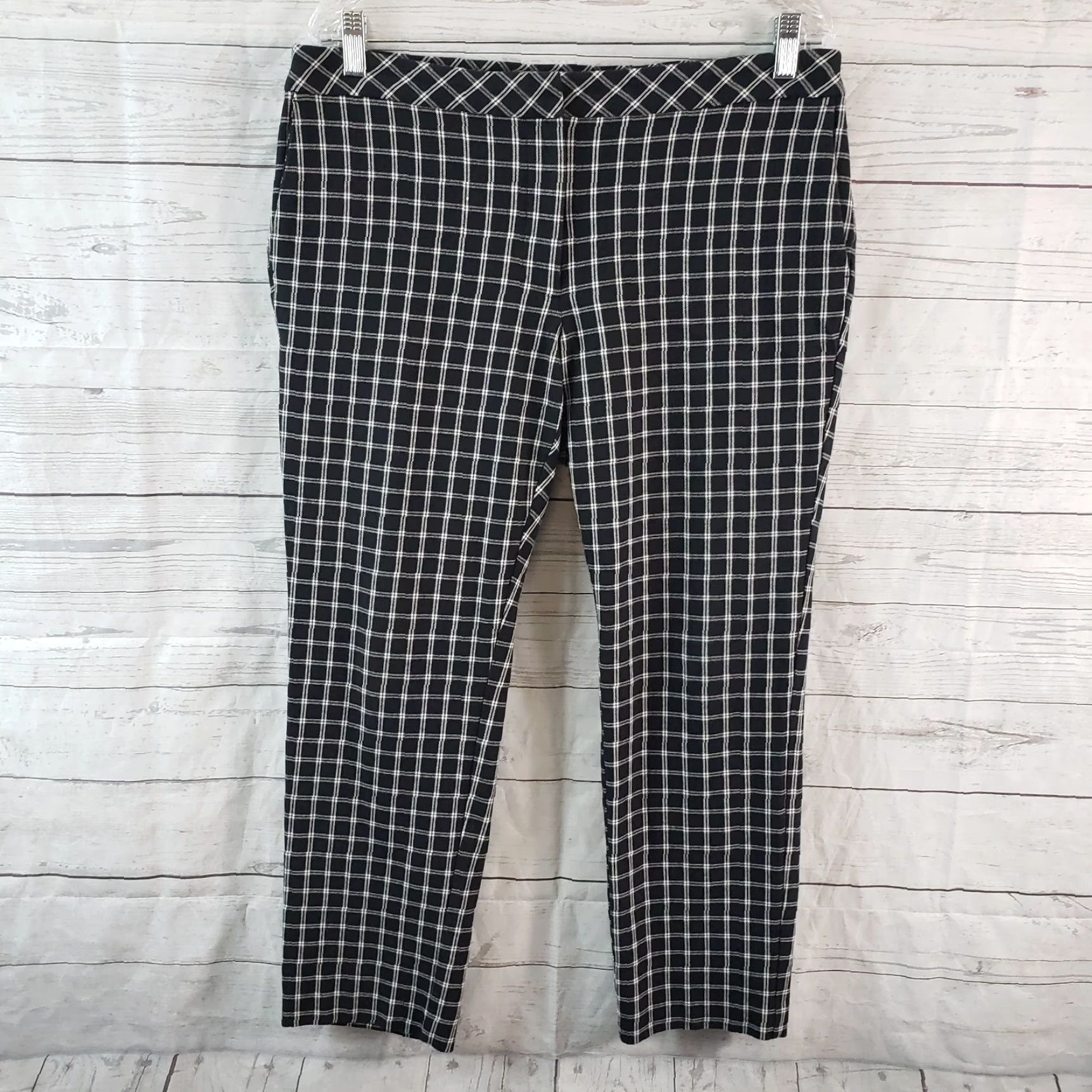 J. Jill J Jill Womens Premium Bi-Stretch Cropped Pants Sz 12 Black White Plaid Mid Rise Pants Women-Adult Casual Cropped 25.5 Inseam Mens? Size 34" / US 12 / IT 48 - 2 Thumbnail
