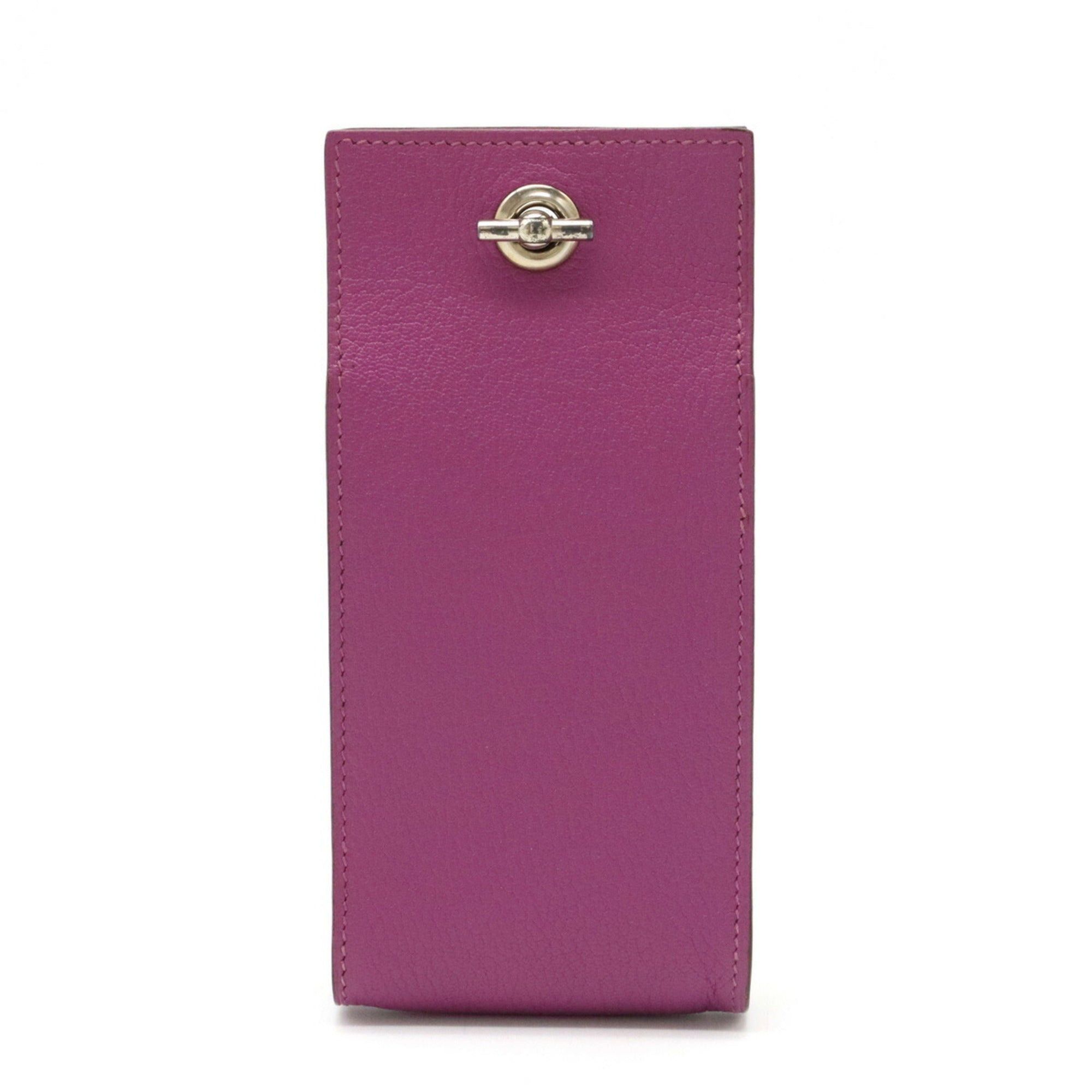 image of Hermes Vespa Multi Pouch Cigarette Case Smartphone With Neck Strap Chevre Cyclamen Purple H Stamp i