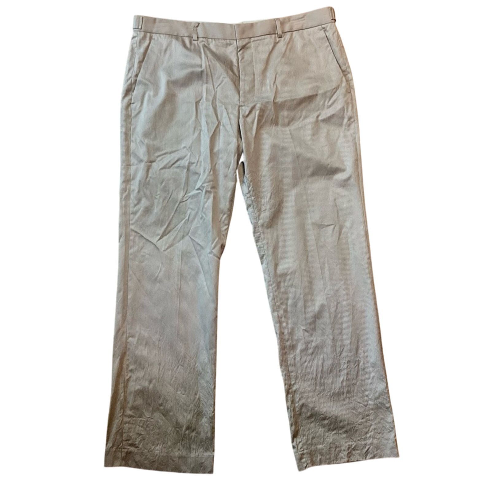 Express Express Producer Khaki Pinstriped Dress Pants, 38x32 Size US 38 / EU 54 - 2 Thumbnail