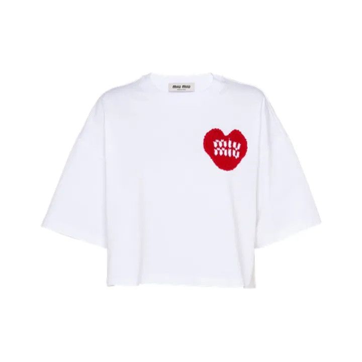 Miu Miu Miu Miu Heart Embroidered Short Sleeve T-shirt 0079 Size XS / US 0-2 / IT 36-38 - 1 Thumbnail