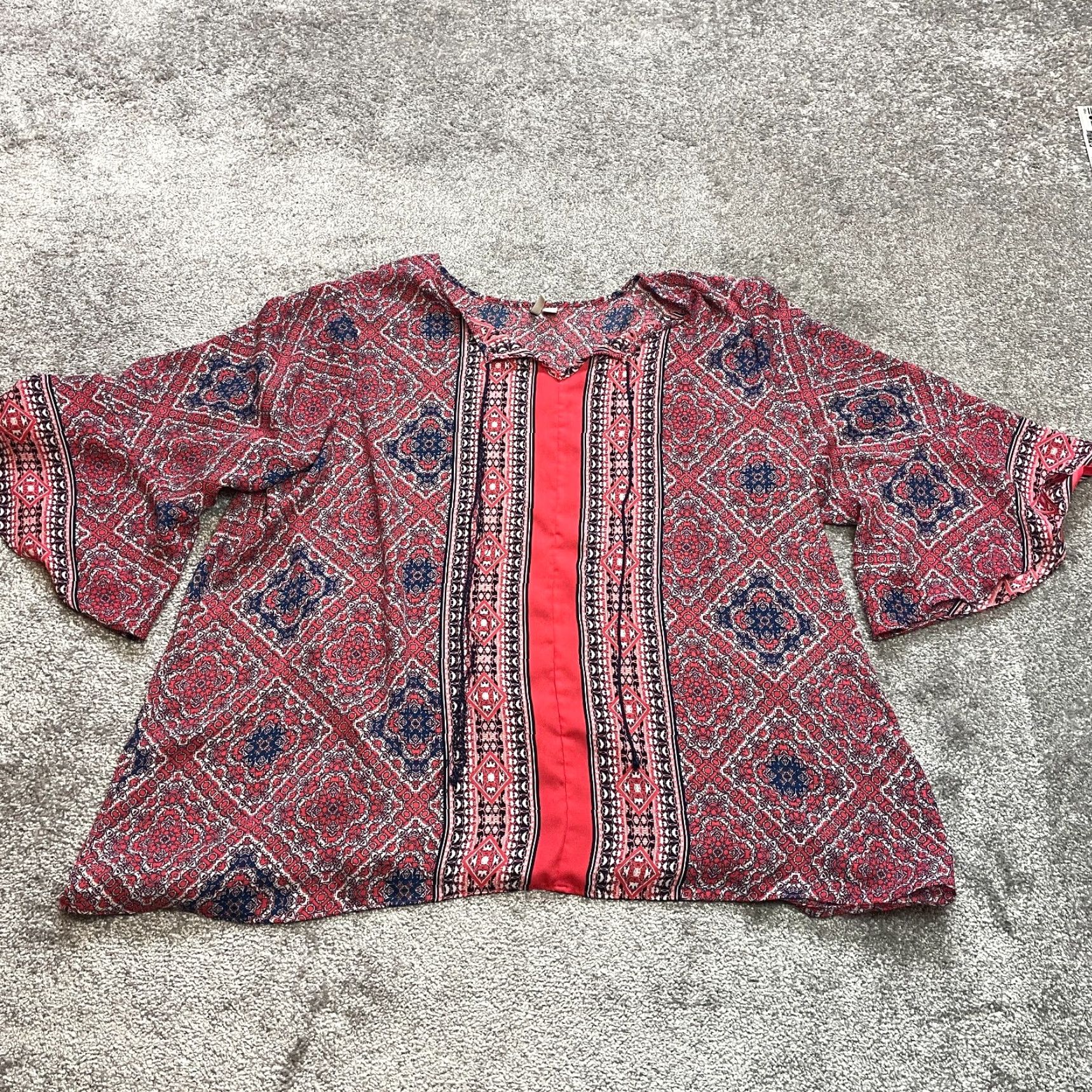 Vintage Cato Blouse Womens 20W Pink Blue 3/4 Sleeve Lightweight Polyester Knit Round Neck Pullover Casual Plus Size Ladies Top Size 3XL / US 20-22 - 2 Thumbnail