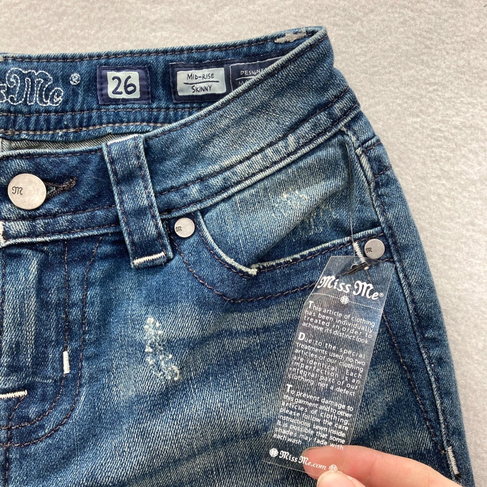 Miss Me Miss Me Skinny Jeans Women's 26 Blue Stretch Denim Paint Splatter Distressed NWT Jeans Size 26" / US 2 / IT 38 - 5 Thumbnail