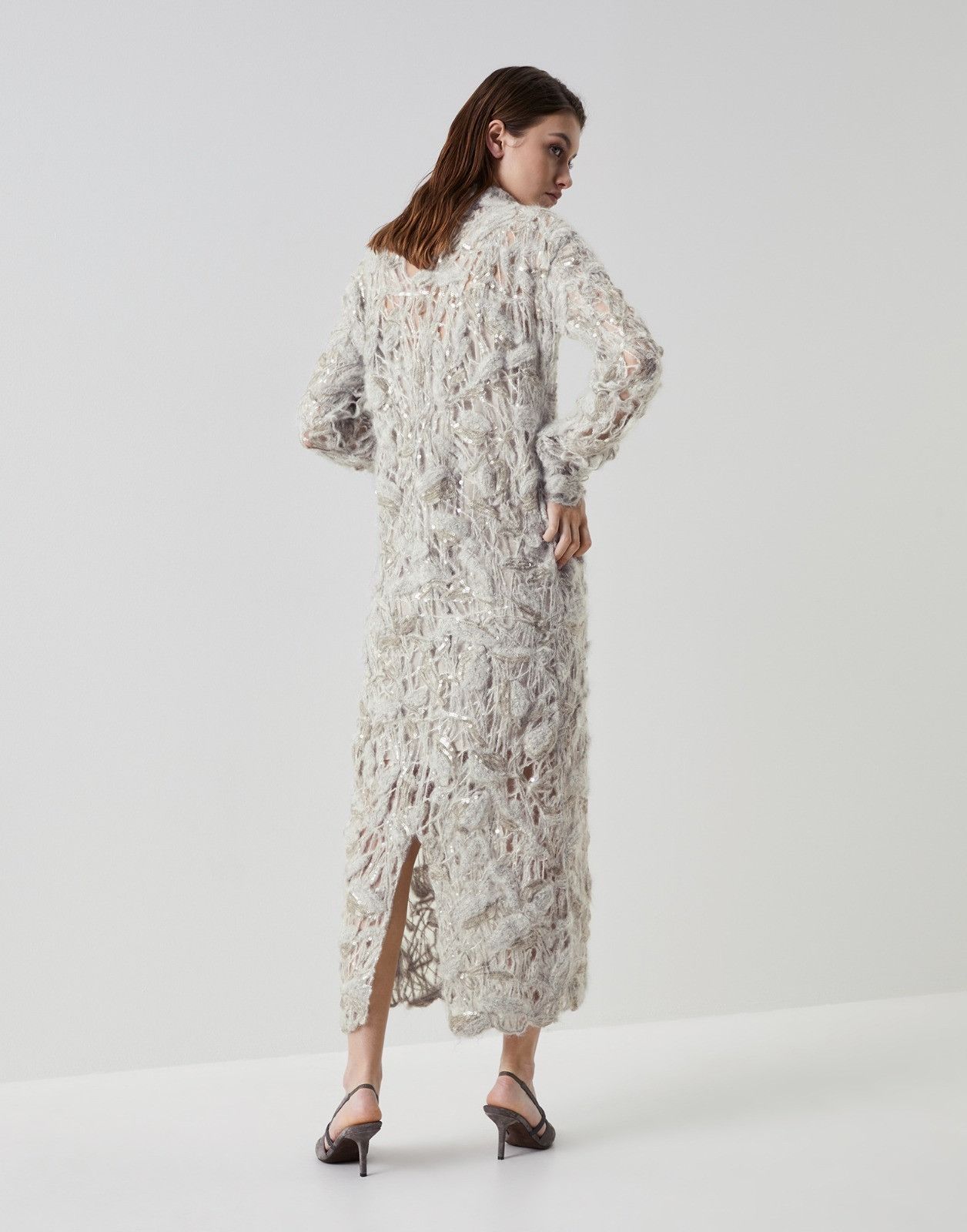 Brunello Cucinelli o1la1rc1a0225 Dress With Fur Details in Light Grey Size S / US 4 / IT 40 - 2 Thumbnail