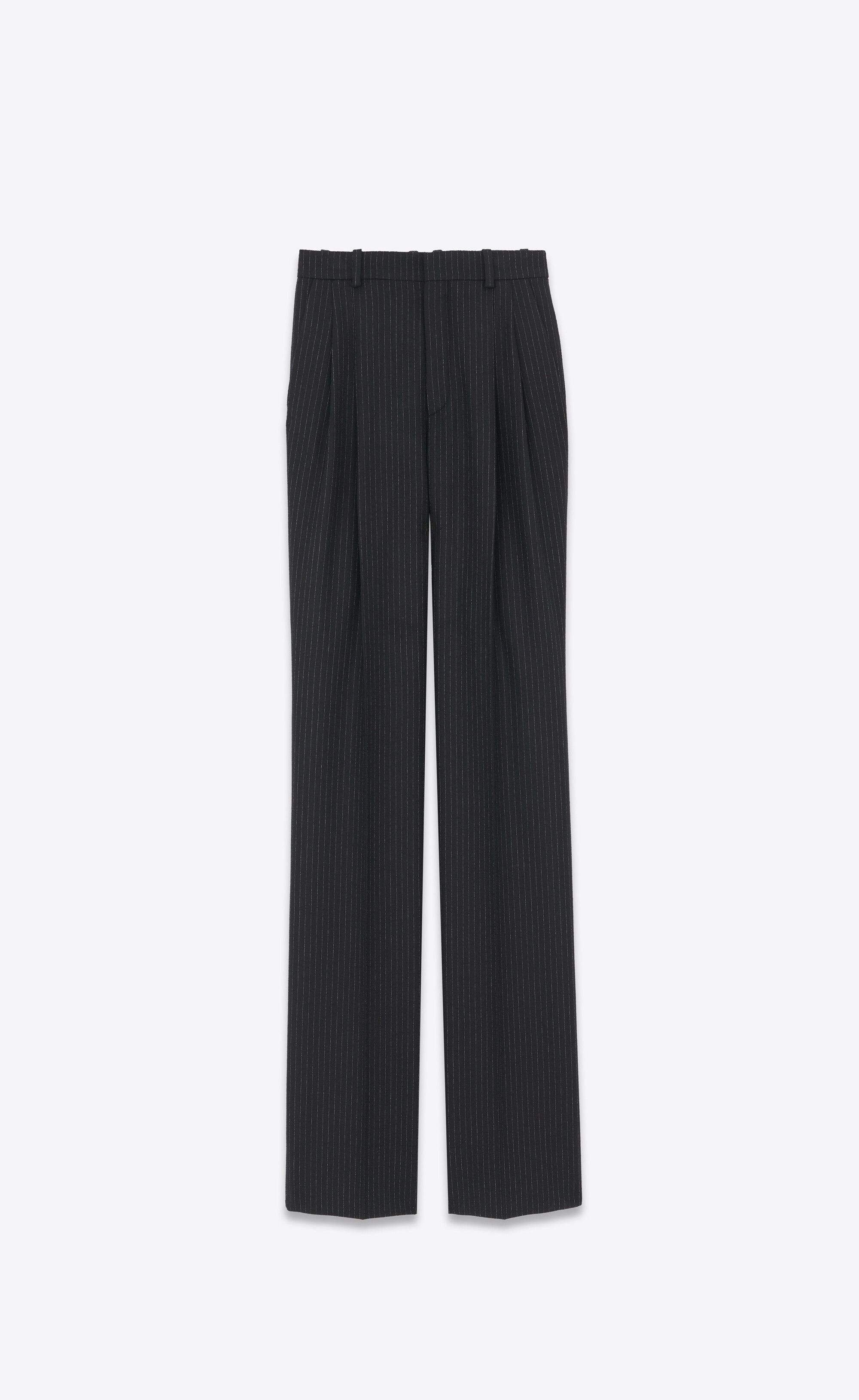 Saint Laurent Paris o1s1wg110125 765690 Wide-Leg Pant in Striped Wool Flannel Size 25" / US 0 / IT 36 - 1 Thumbnail