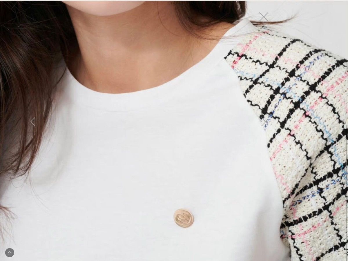Maje Maje Paris Tweed-Sleeve Tee in Ecru MSRP$155 Parian Chic Size XS / US 0-2 / IT 36-38 - 4 Thumbnail