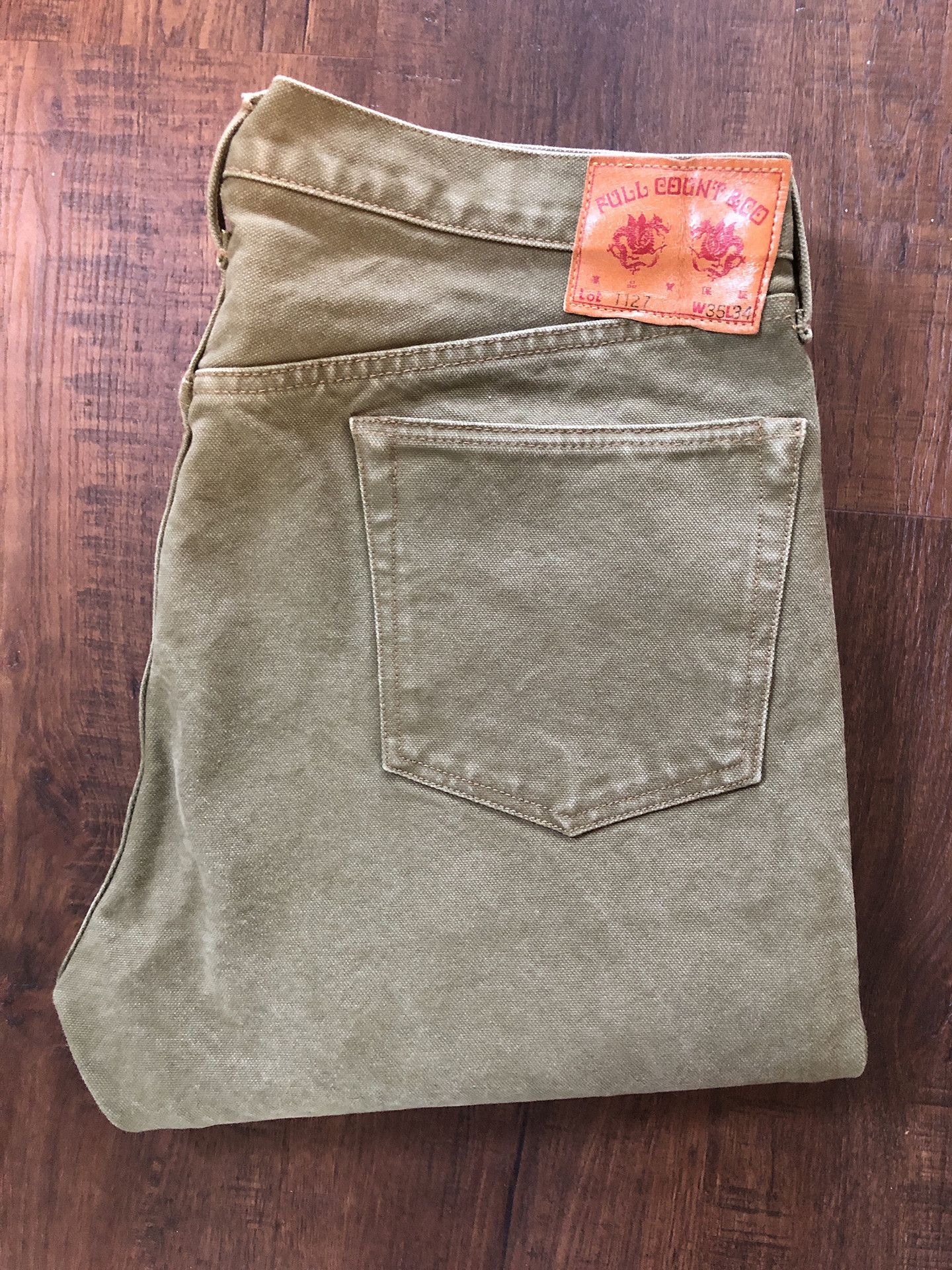 image of Full Count Co Fullcount 1127 Olive Paraffin Canvas - Size 35, Men's