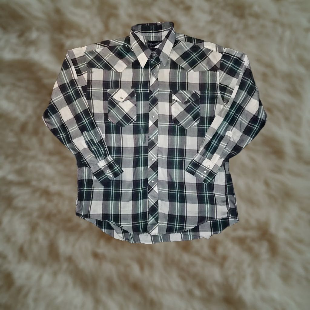 Wrangler VINTAGE Wrangler X-Long Tail Pearl Snap Shirt Men XL Long Sleeve Surged Hem Plaid Cowboy Retro Western Button-Up Boys? Size US XL / EU 56 / 4 - 1 Thumbnail