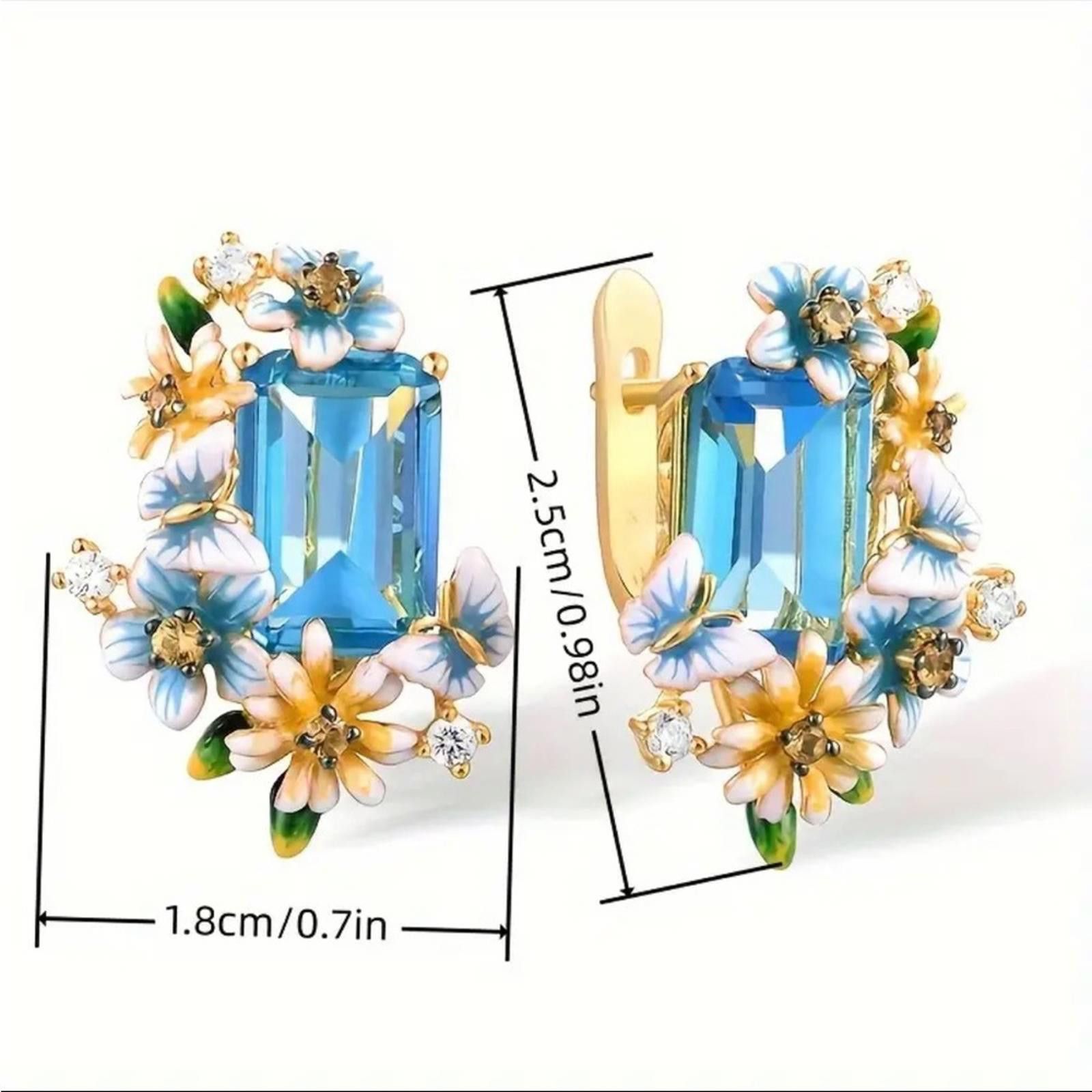 Designer Elegant Blue and Gold Floral Earrings Size ONE SIZE - 5 Thumbnail