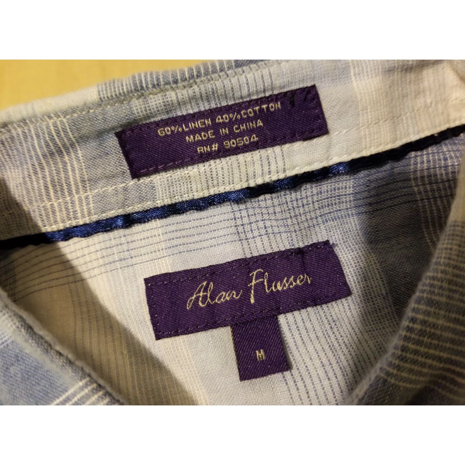 Vintage Alan Flusser Dress Shirt Linen Blue Short Sleeve Button-Up M Mens Size 40R - 3 Thumbnail