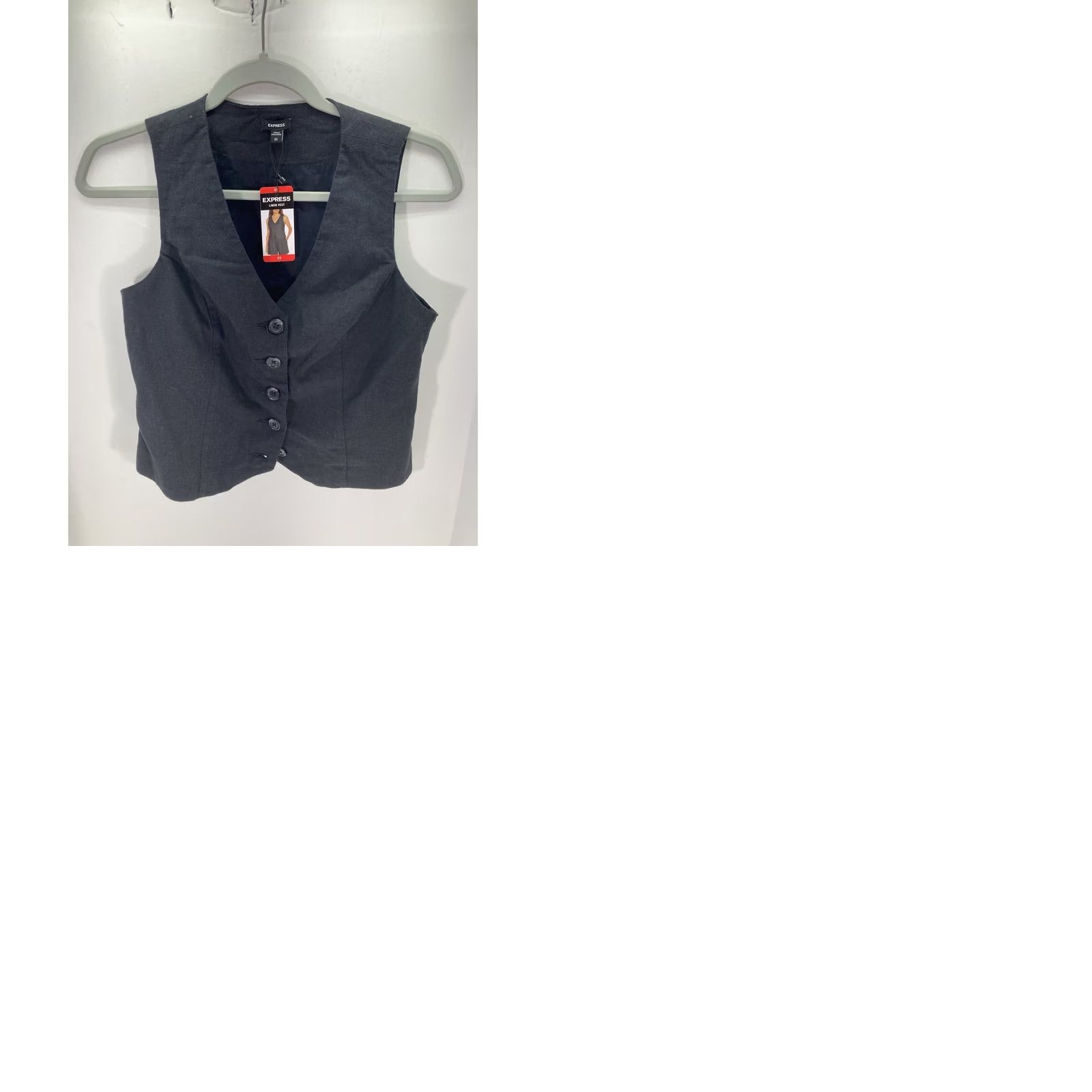 Express VINTAGE? Express Linen Vest Womens Size XS Black Button Front V-Neck Classic Look NWT Size XS / US 0-2 / IT 36-38 - 9 Thumbnail