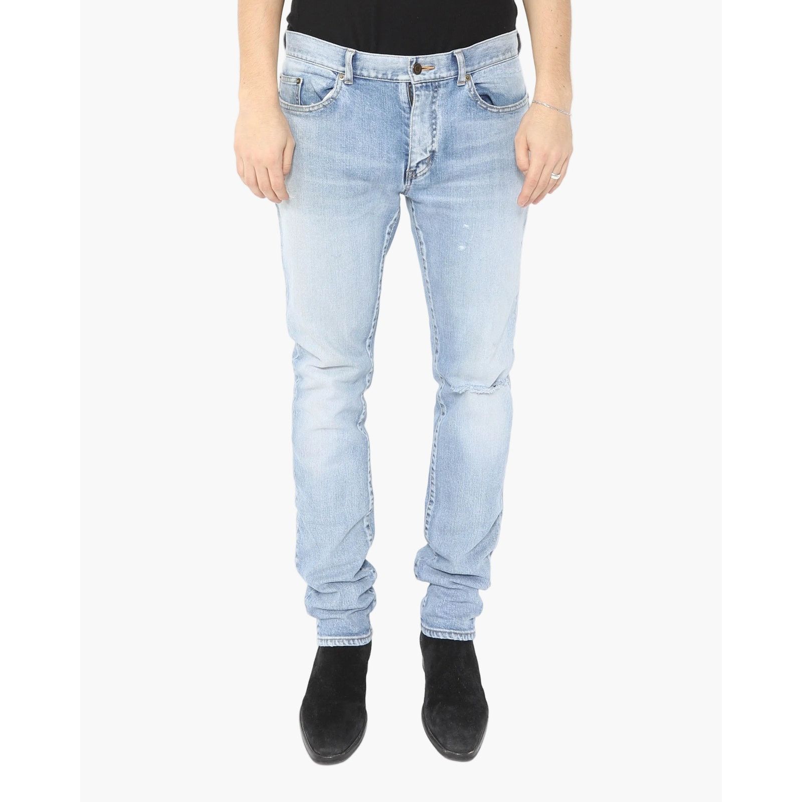 Saint Laurent Paris Knee-Rip Jeans in Light Washed Denim Size US 34 / EU 50 - 5 Thumbnail