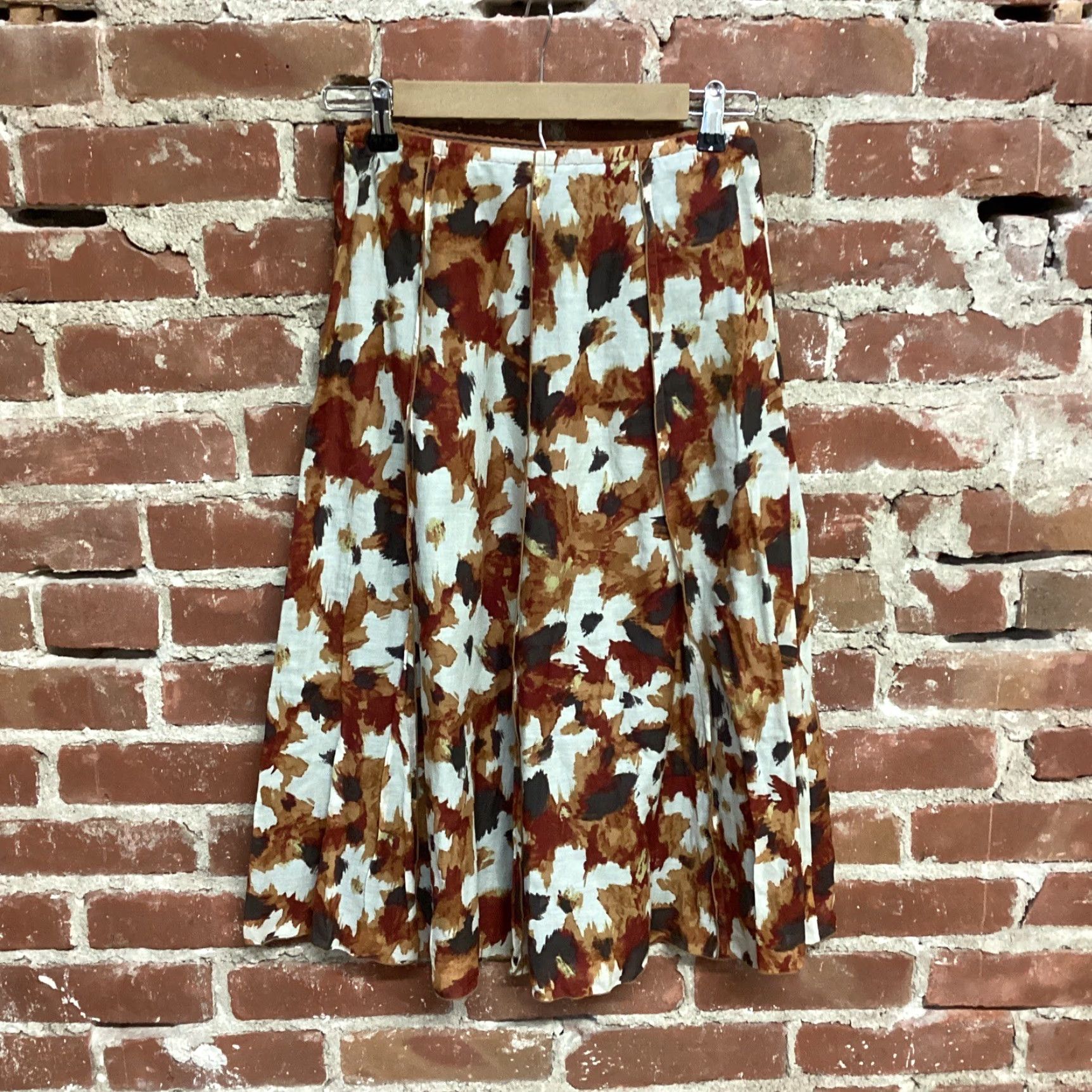 J. Jill J. Jill Floral Midi Skirt Summer Orange Brown Women's 2 Multicolor Zipper Flare Lightweight Lined Skirt Mens? Size 26" / US 2 / IT 38 - 2 Thumbnail