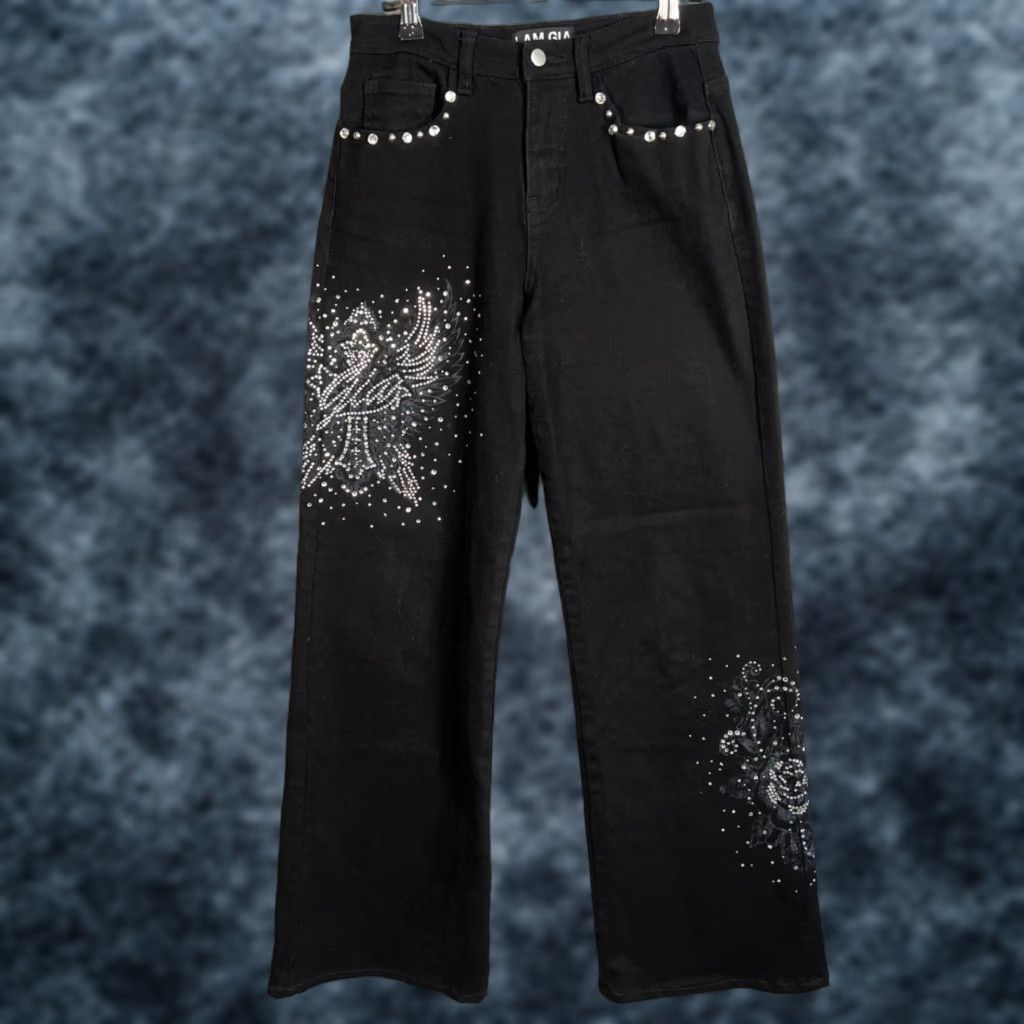 I.AM.GIA I.AM.GIA Black Rhinestone Embellished Wide Leg Denim Pants Womens Small Size S Denim Jeans Rhinestone 5-Pocket Brand: I.AM.GIA Womens Shoes? Size 28" / US 6 / IT 42 - 1 Thumbnail