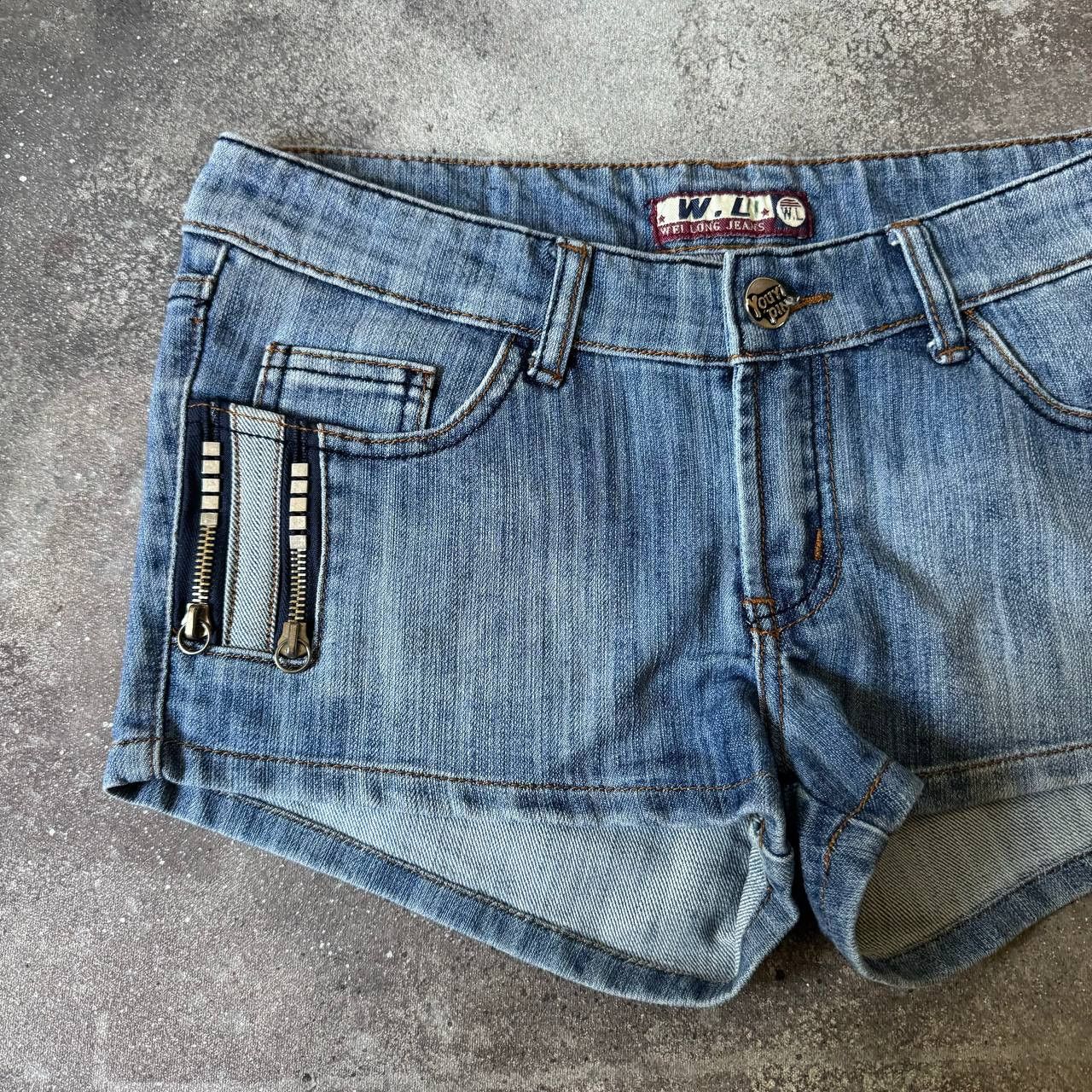 20471120 × Hysteric Glamour Opium Y2K Super Sexy Zip Details Denim Mini Shorts Size 29" - 4 Thumbnail