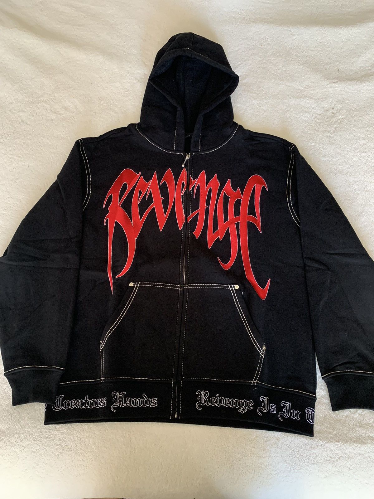 image of Revenge Contrast Stitch Zip Hoodie/xl in Black, Men's