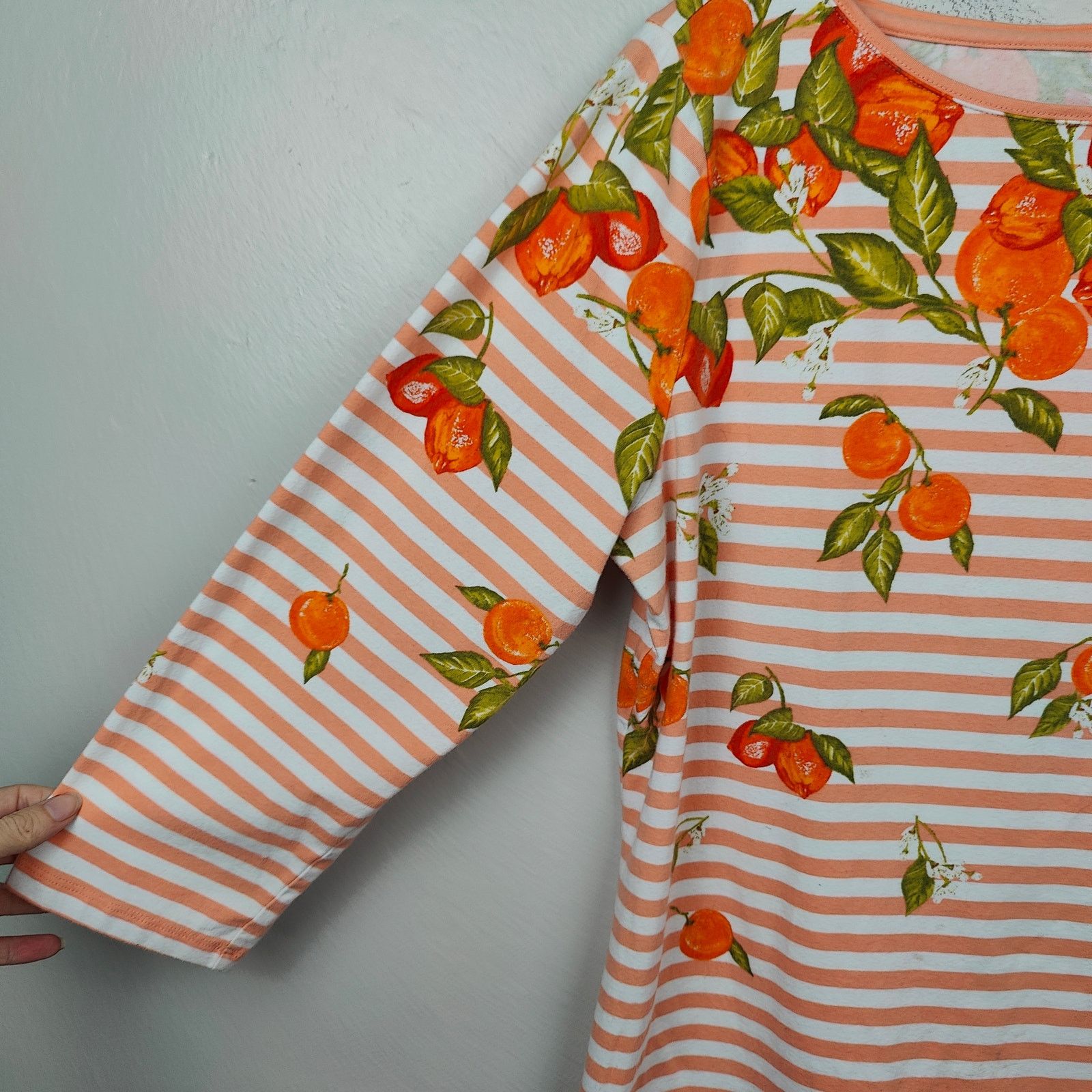 Other Talbots Tee Womens Large Orange Stripe Print 3/4 Sleeve Pima Size M / US 6-8 / IT 42-44 - 3 Thumbnail