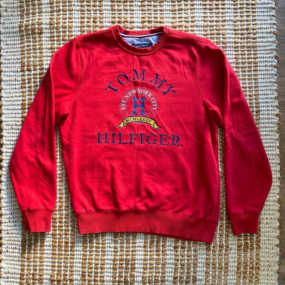 Tommy Hilfiger Brand New Tommy Hilfiger Red Sweater with Embroidered Logo Size S / US 4 / IT 40 - 1 Thumbnail