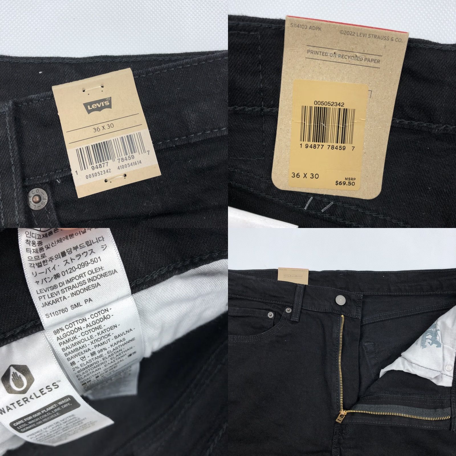 Levi's Levi's 505 Regular Fit Jeans 36x30 Black Denim Straight Leg Men NWT Size US 36 / EU 52 - 8 Thumbnail