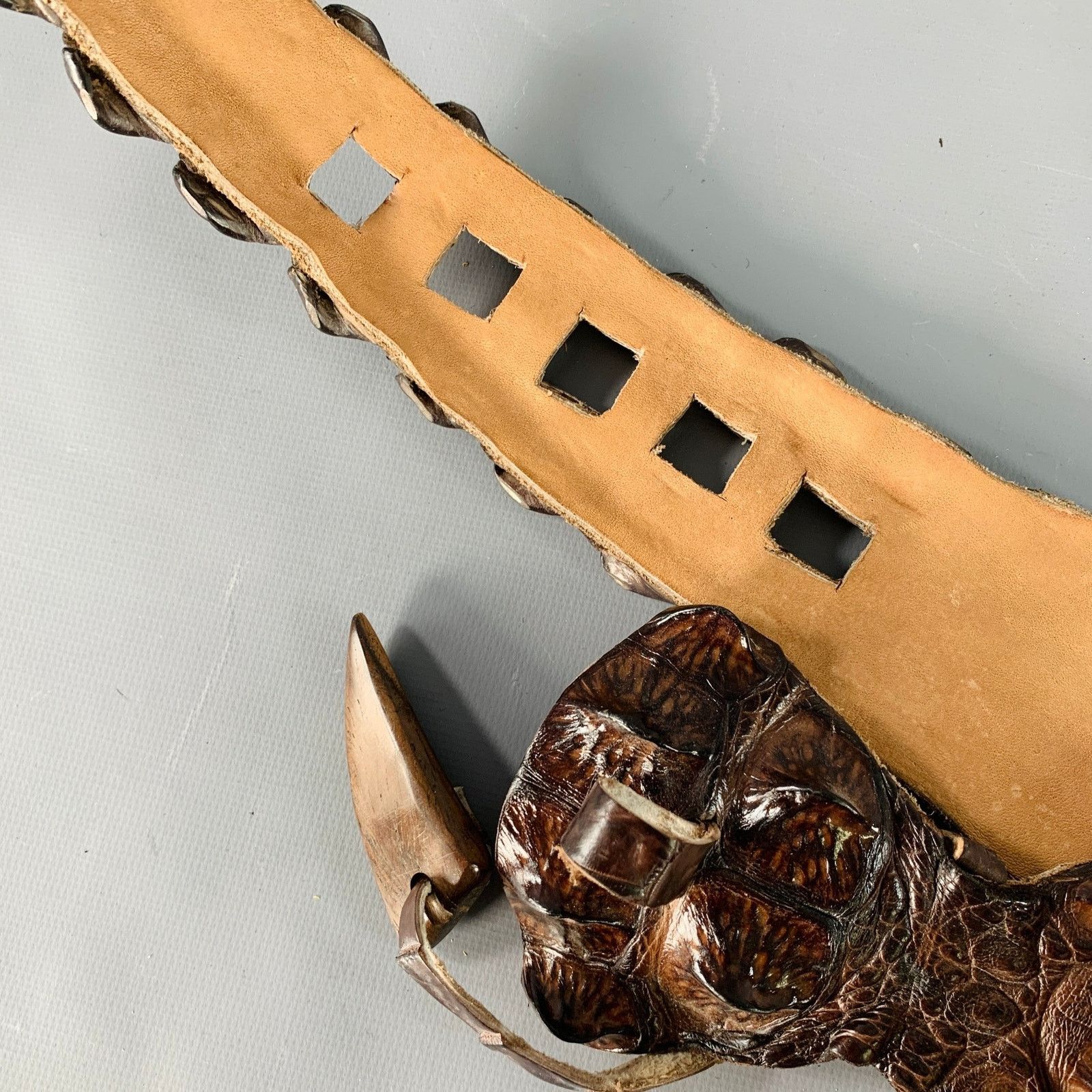Vintage VINTAGE Brown Crocodile Leather Belt Size ONE SIZE - 6 Thumbnail