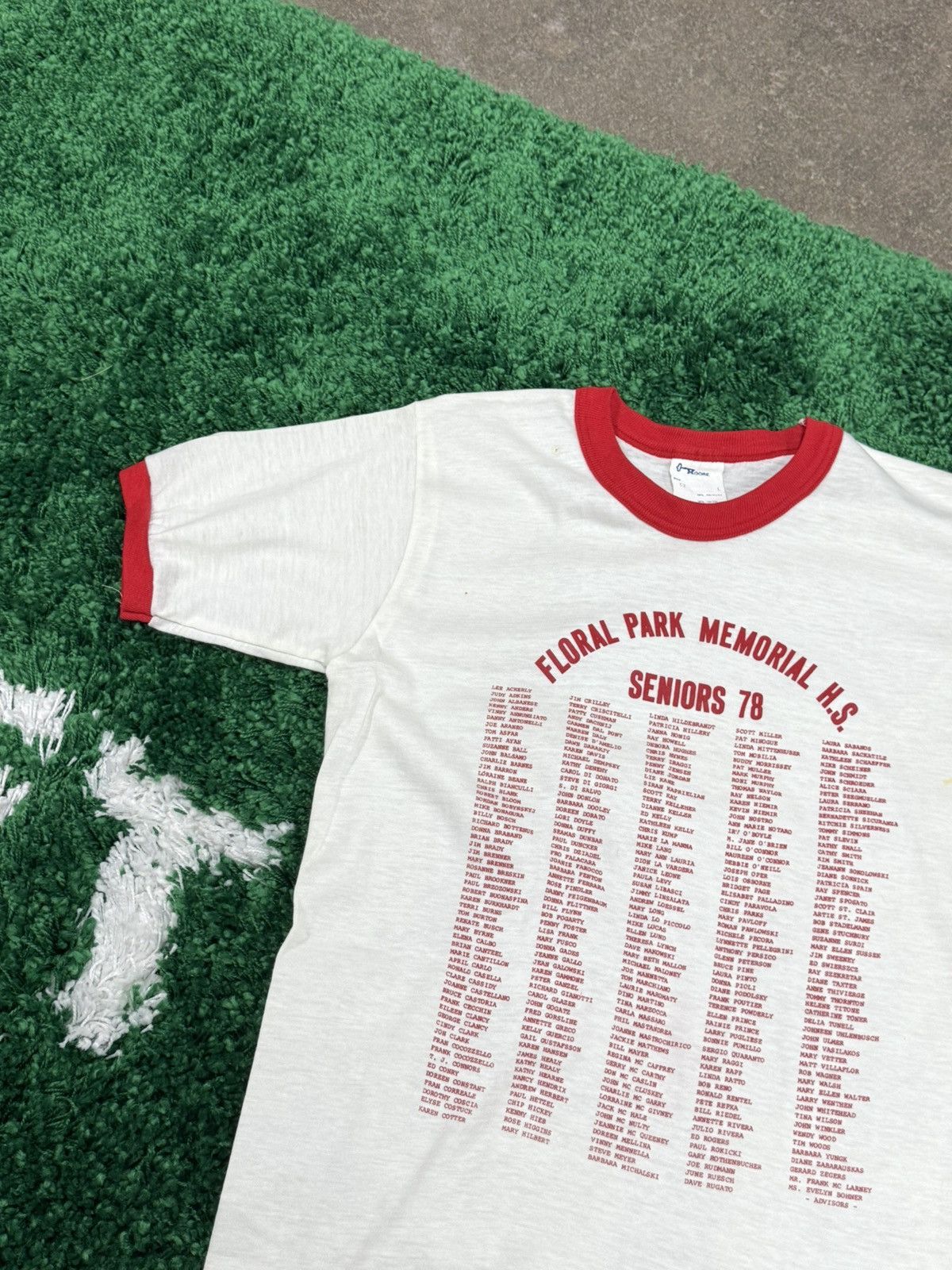 Vintage 70s Floral Park High School Ringer Tee Red Stitch Large Size US L / EU 52-54 / 3 - 2 Thumbnail