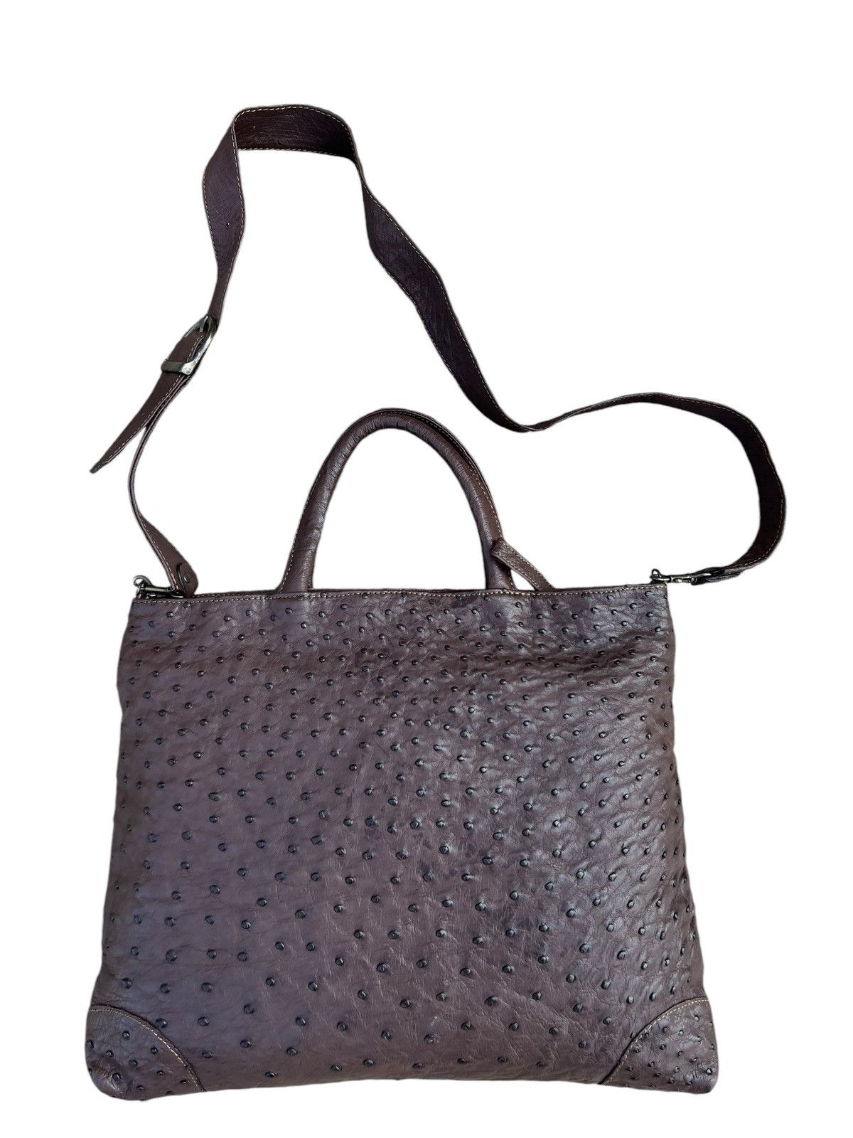 Leather Vintage Ostrich Leather 2 Way Bag AKI Leather Work Japan Size ONE SIZE - 12 Thumbnail