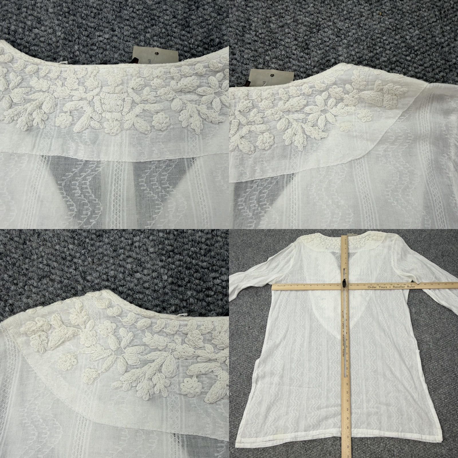 Vintage Solitaire Women’s Tunic Blouse Large White Cotton Embroidered Boho Beach Top 3/4 Sleeve Size L / US 10 / IT 46 - 8 Thumbnail