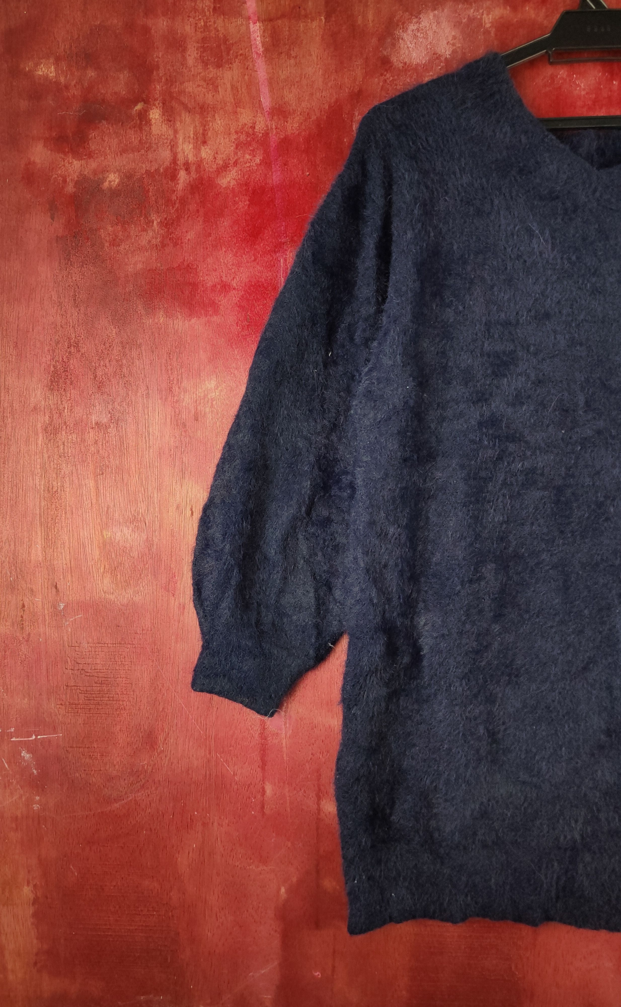 Homespun Knitwear × Japanese Brand × Vintage Back Number Navy Shag Shaggy Fur Mohair Knitwear #S2175 Size M / US 6-8 / IT 42-44 - 3 Thumbnail