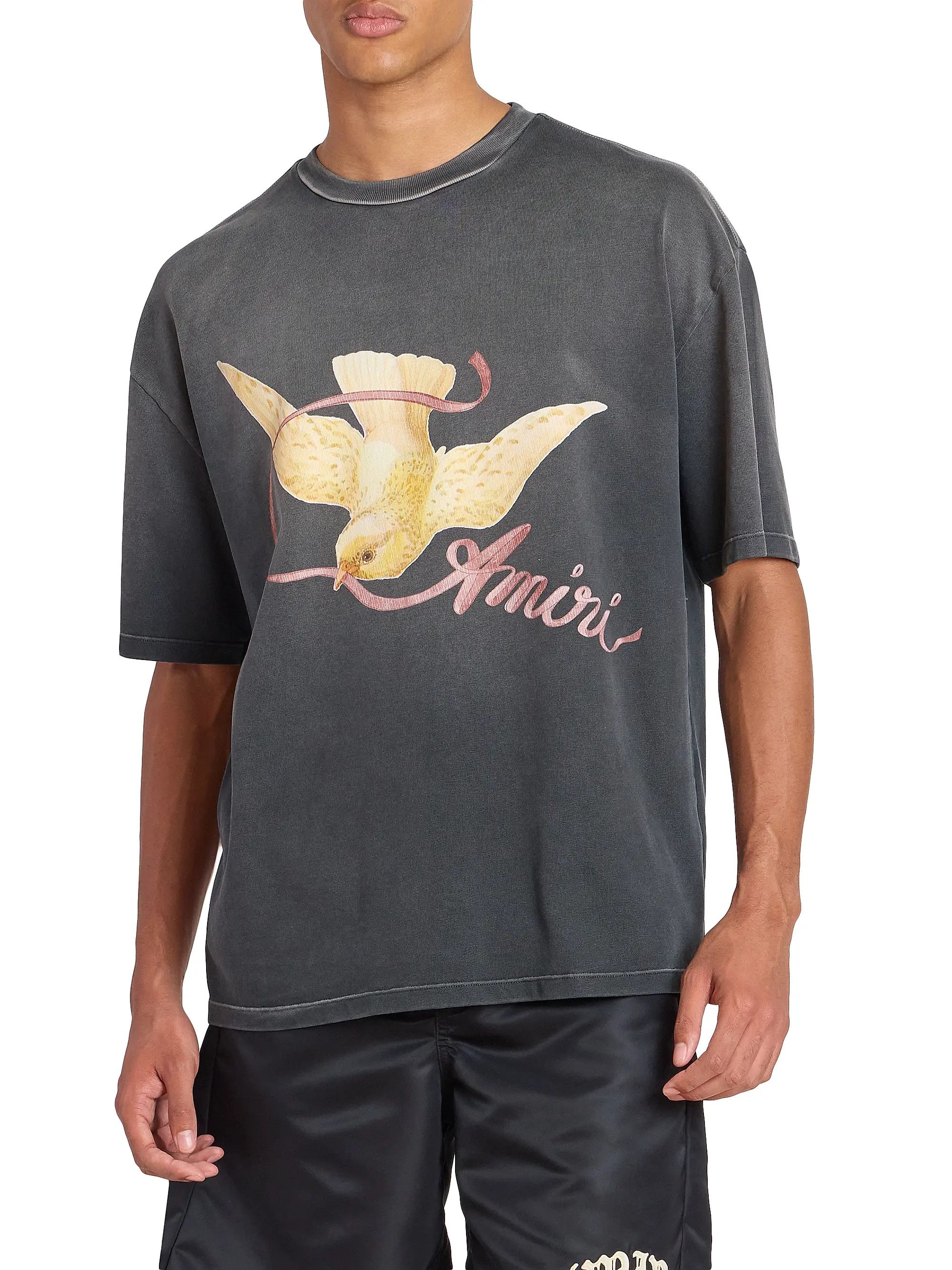 Amiri os11x0526 Ribbon Logo Oversized T-Shirt in Black Size US M / EU 48-50 / 2 - 3 Thumbnail