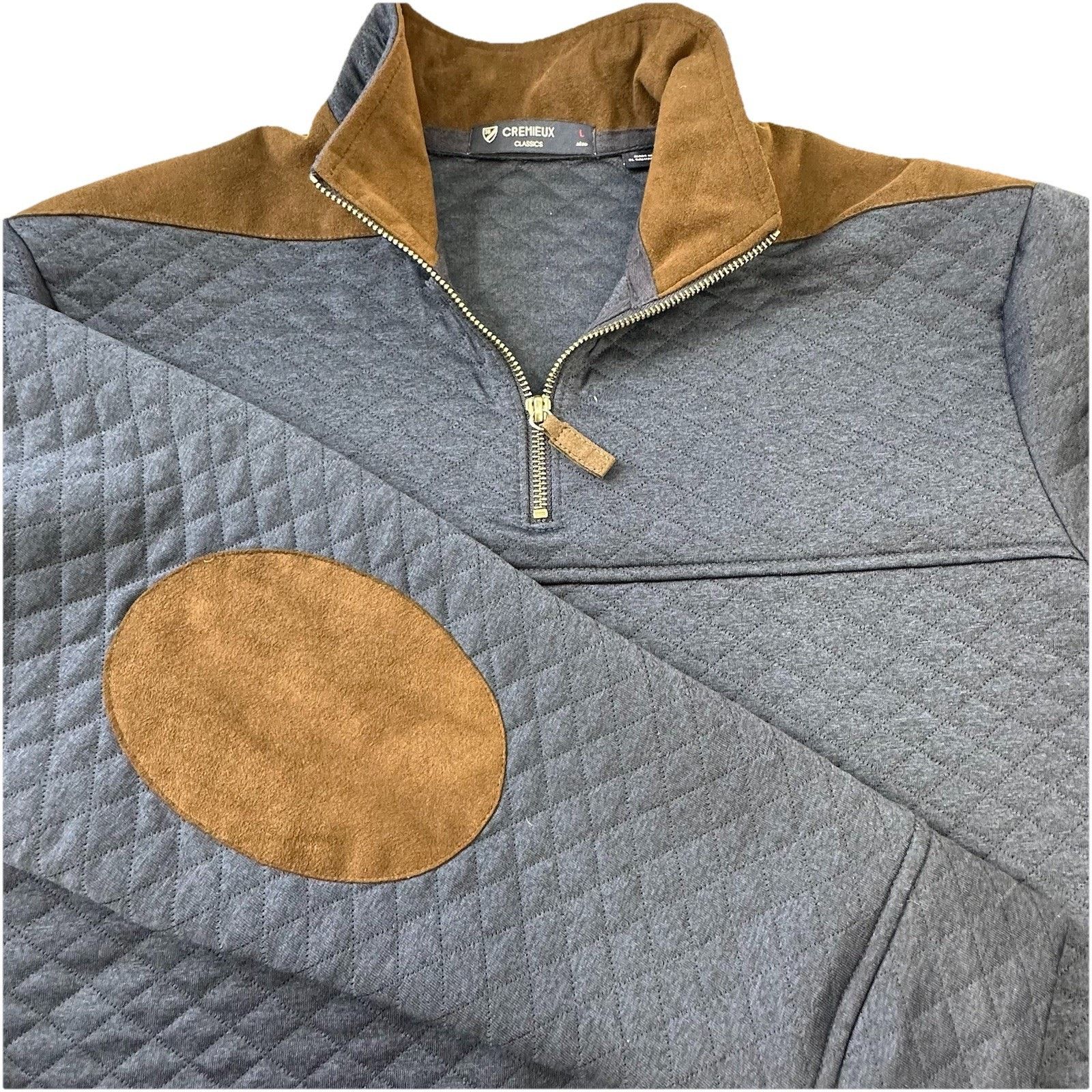 Cremieux Men's Lg Cremieux Quilted 1/4 Zip Faux Suede Elbow Patches Size US L / EU 52-54 / 3 - 1 Thumbnail