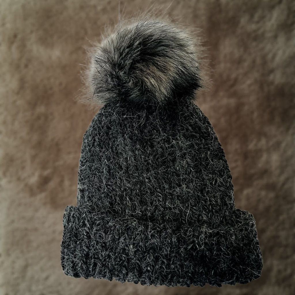 Vintage VINTAGE Women’s Knit Ribbed Cuff Hat Pom Beanie Light Gray Size ONE SIZE - 1 Thumbnail
