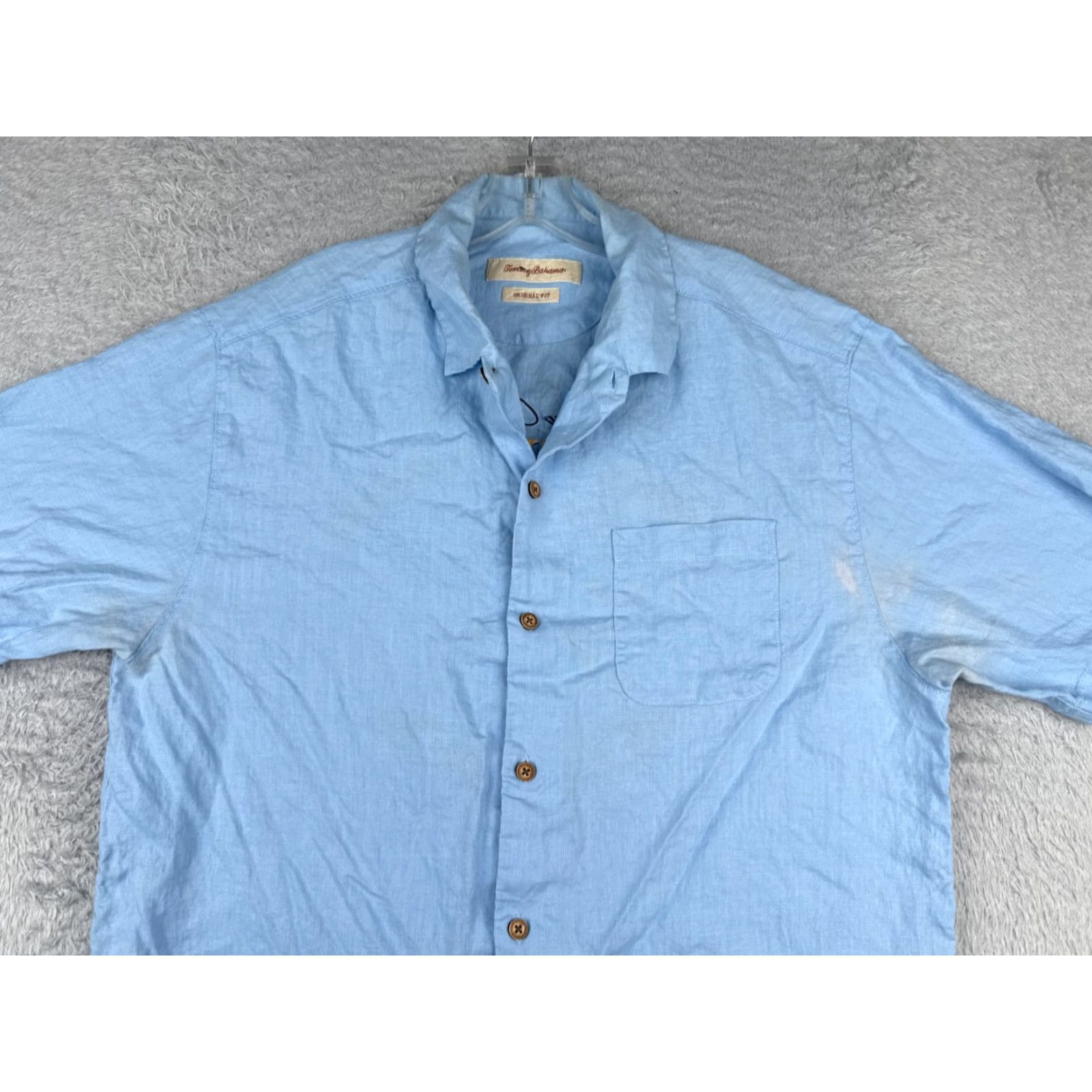 Tommy Bahama Tommy Bahama Shirt Men Large Blue Linen Rayon Paradise Bound Floral Aloha Beach Hawaiian Resort Vacation Casual Shirt Mens L Blue 40in Chest Size US L / EU 52-54 / 3 - 5 Thumbnail