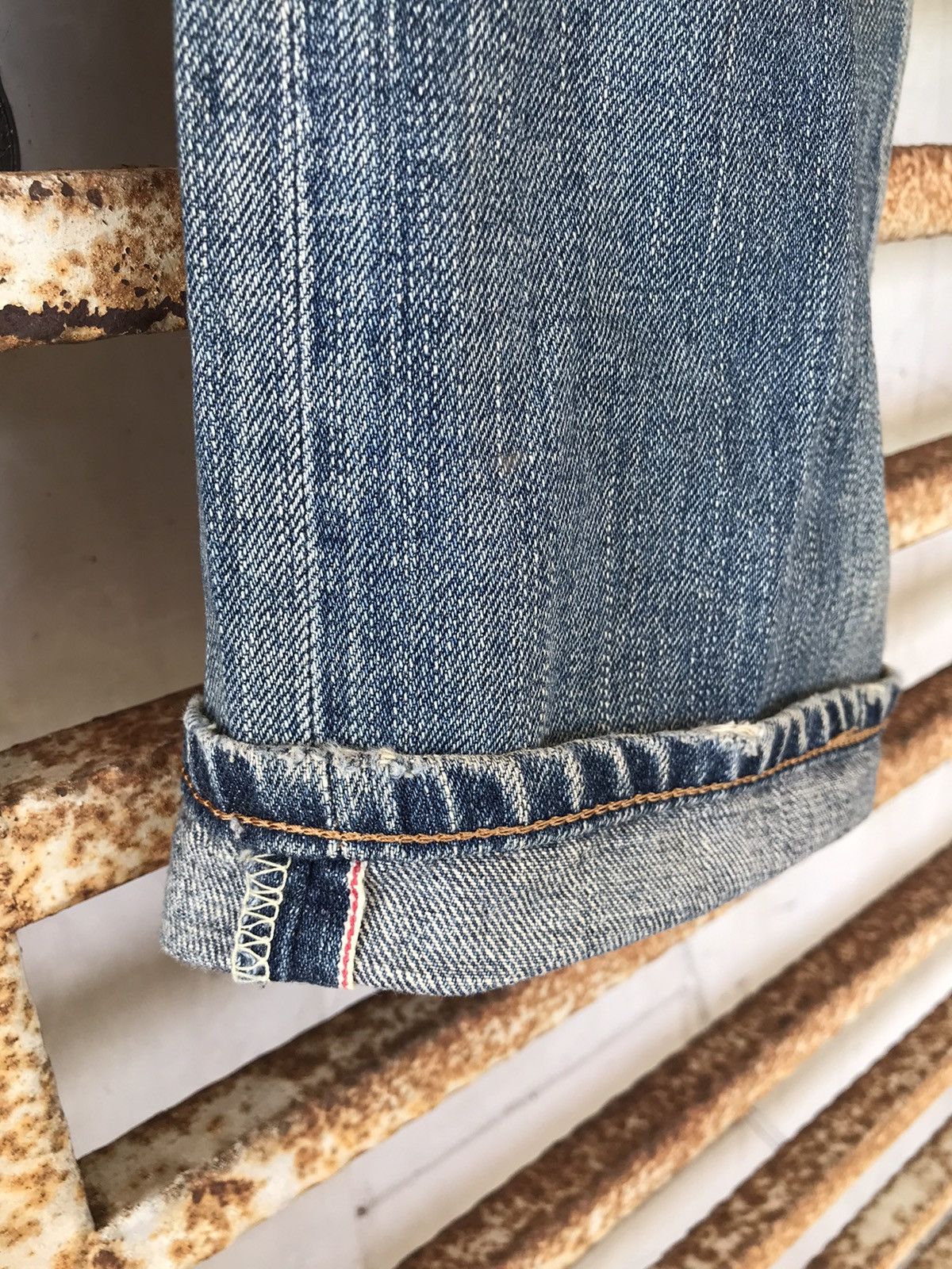 Edwin × Japanese Brand × Vintage EDWIN 505 Orange Tab Selvedge Jeans Distressed Denim Vintage Size US 31 - 7 Thumbnail