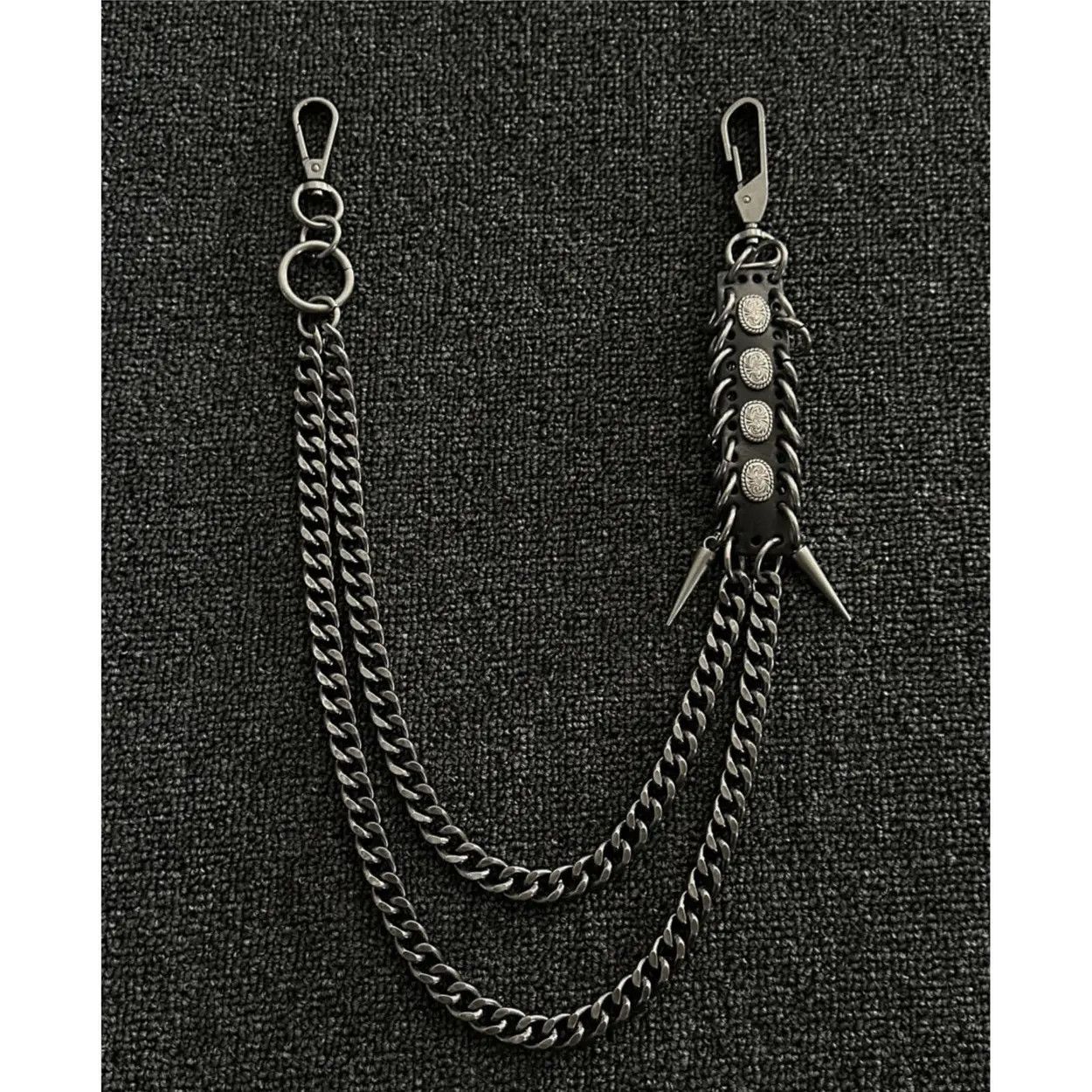 Jewelry Black Punk Wallet Chain with Studded Leather Detail Size ONE SIZE - 7 Thumbnail