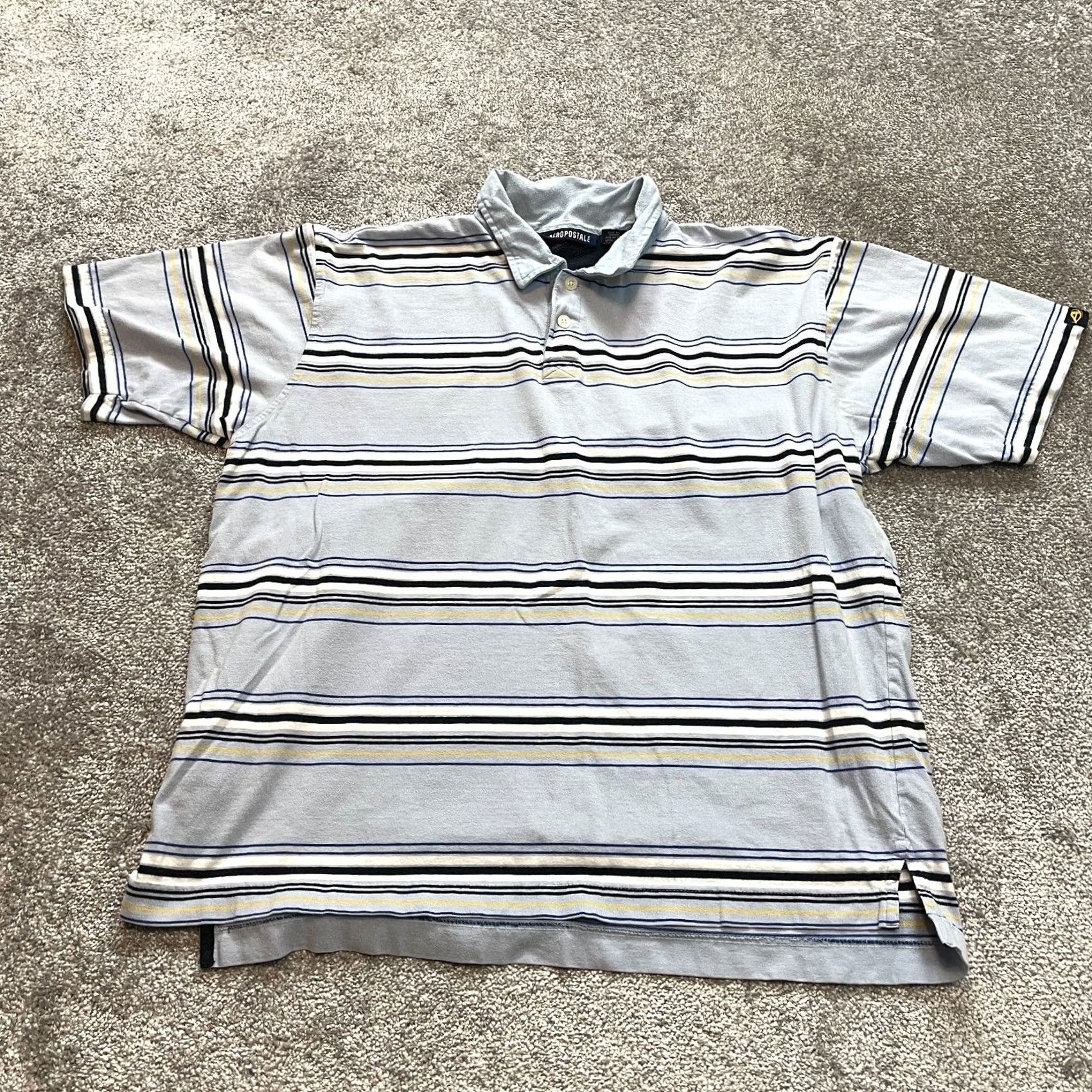 Vintage Aéropostale Polo Shirt Mens Large Light Blue Striped Golf Preppy Cotton Shirt Short Sleeve Polo/Navy Blue Mens Regular Fit Size US L / EU 52-54 / 3 - 2 Thumbnail