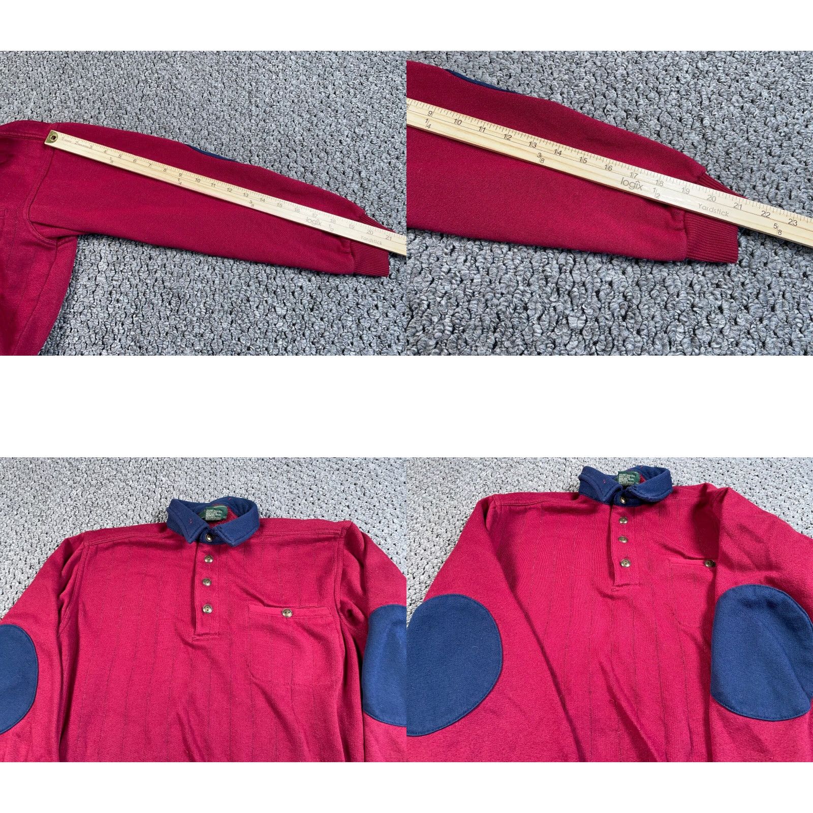 Vintage VTG Scandia Woods Sweater Adult Medium Red Blue Elbow Patches Collared Ribbed Knit Preppy Size US M / EU 48-50 / 2 - 8 Thumbnail