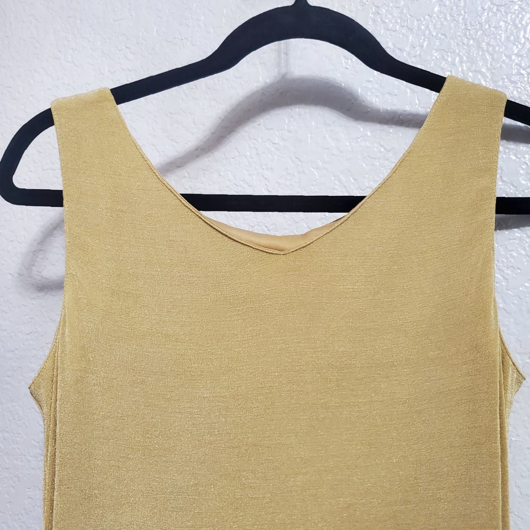 Vintage TOGETHER Dress Women M Gold Sleeveless Fringe Hem Lined Stretchy Gatsby Flapper Dress Size M / US 6-8 / IT 42-44 - 4 Thumbnail