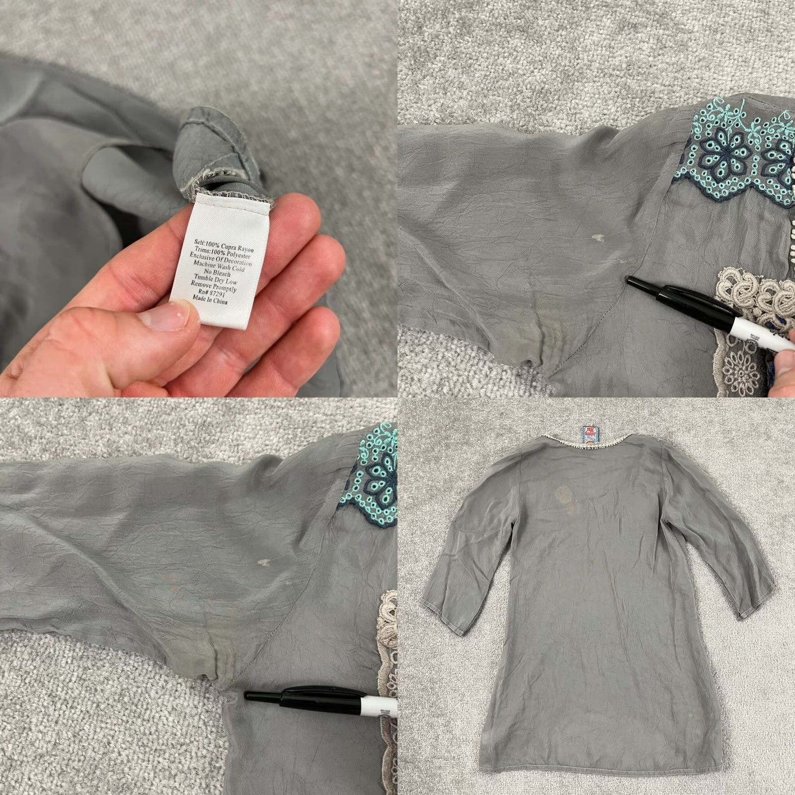 Johnny Was Johnny Was Women’s XS Gray Floral Embroidered Tunic Blouse V-Neck Casual Preppy Size XS / US 0-2 / IT 36-38 - 8 Thumbnail