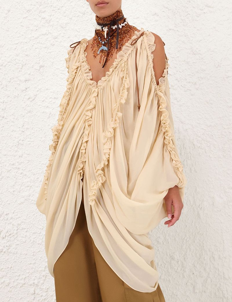 Zimmermann oc11z0226 Illuminate Draped Blouse In Nude Size M / US 6-8 / IT 42-44 - 2 Thumbnail