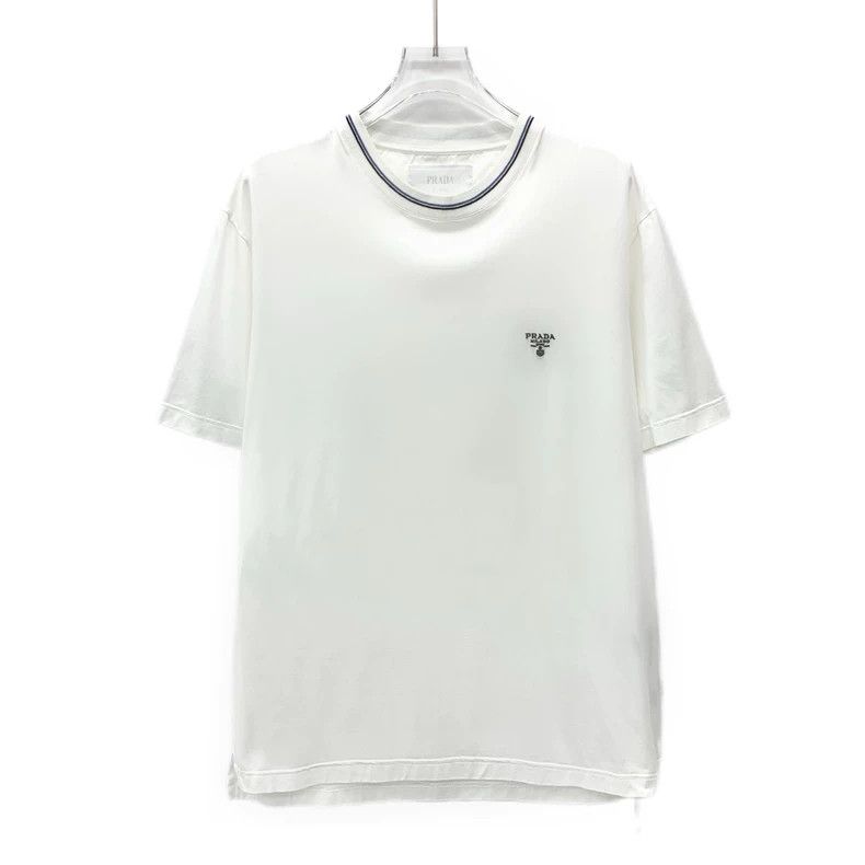 Prada White logo embroidered round-neck cotton short-sleeve