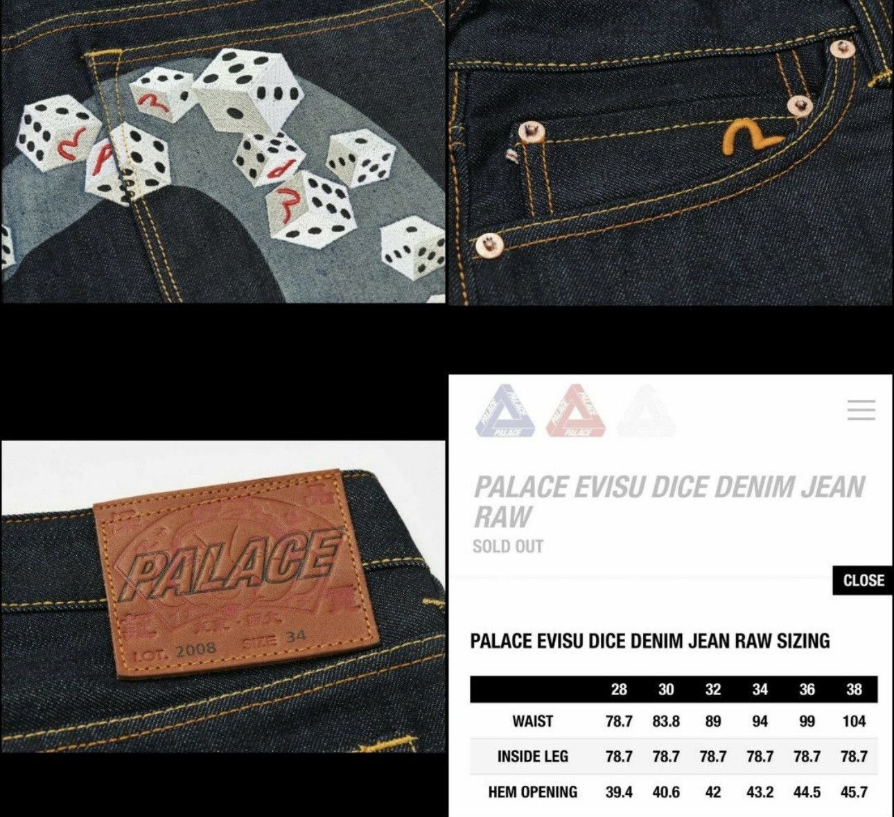 Evisu × Palace PALACE EVISU DICE DENIM JEAN RAW collab Size US 36 / EU 52 - 3 Thumbnail