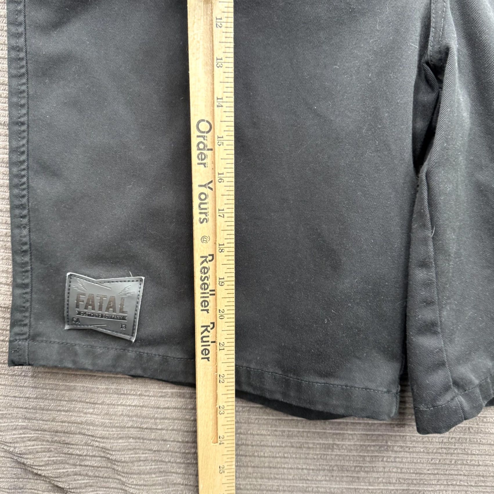 Vintage Fatal Crew Shorts Mens 38 Black Chino Casual Walk Shorts Logo Patch Hem Leather Patch 65% Polyester 35% Cotton Flat Front Belt Loops Pockets Size US 38 / EU 54 - 7 Thumbnail