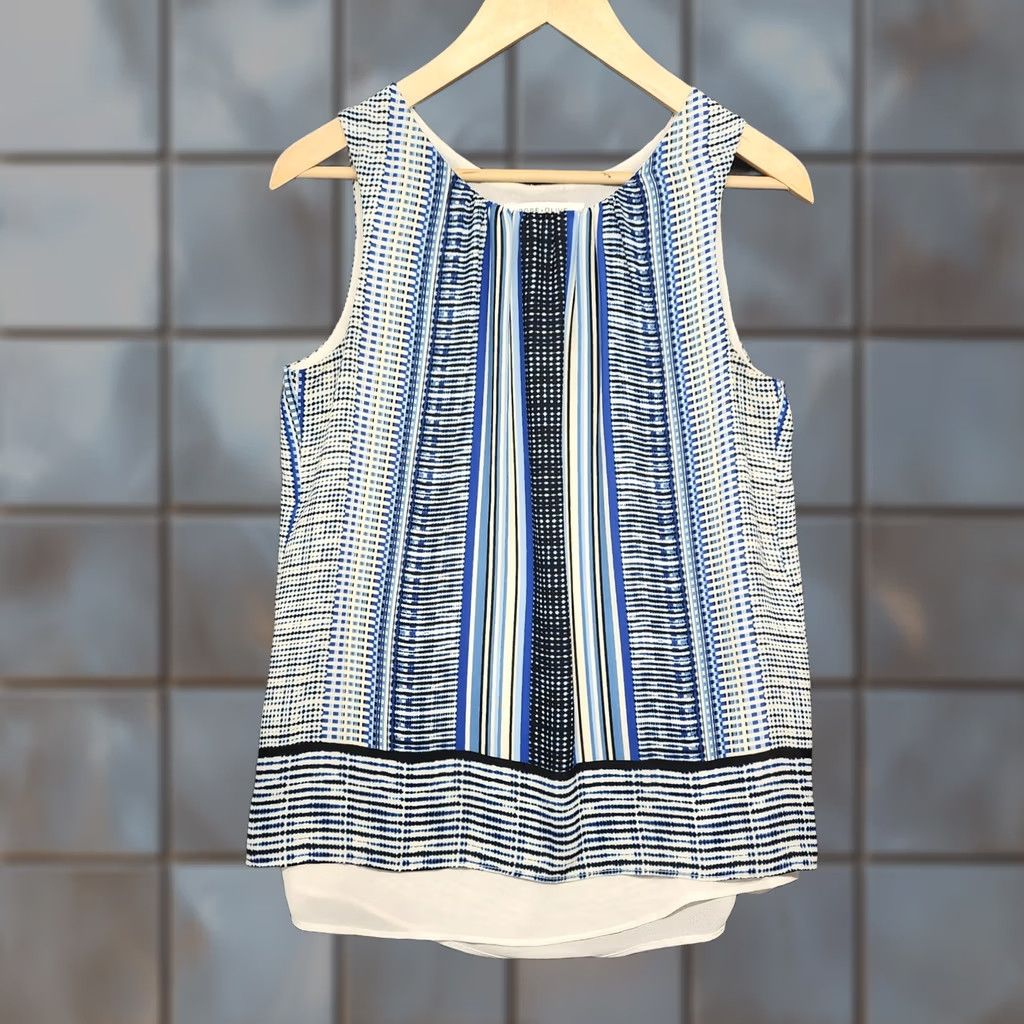 Vintage Rose + Olive Blouse Sleeveless Tank Top Womens Small Blue Stripe Layered Size S / US 4 / IT 40 - 1 Thumbnail