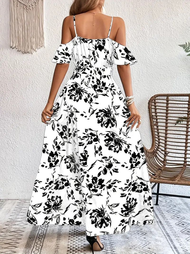 Other Off-Shoulder Split Dress Floral Print Long With Belt dress Size L / US 10 / IT 46 - 2 Thumbnail