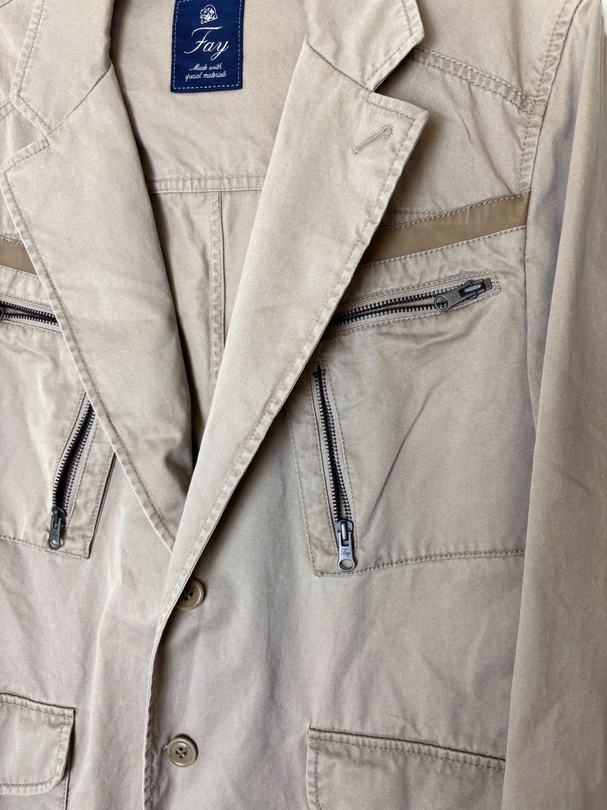 Fay Fay Utility Blazer Lambskin Leather Accent Jacket Size US M / EU 48-50 / 2 - 4 Thumbnail